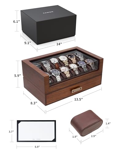 Detalle de Scatola porta orologi di lusso Kamier: 12 scomparti, coperchio in vetro e cassetto integrato