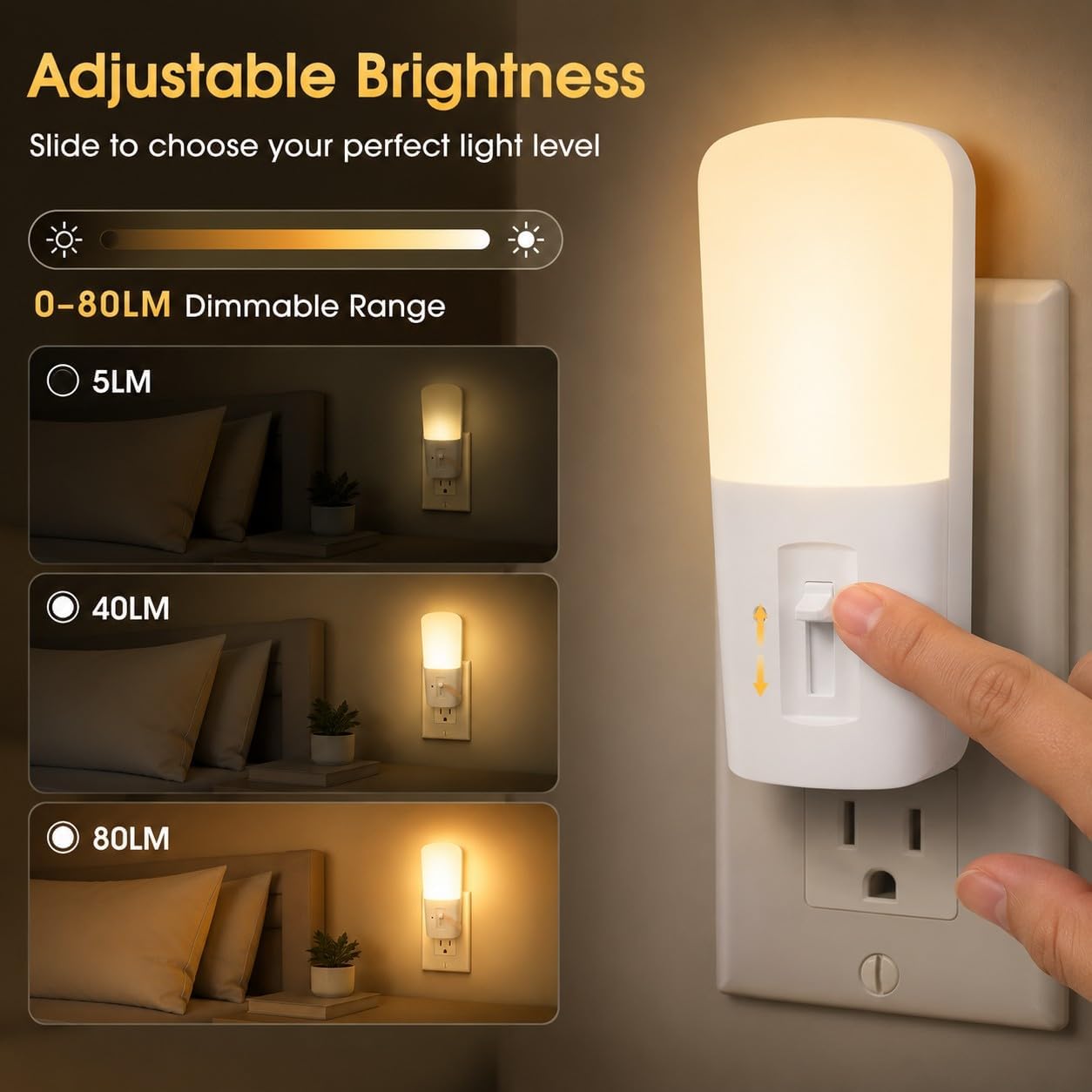Detalle de LOHAS Dimmable Plug-In Night Lights, 2-Pack, 3000K, 5–80 lm