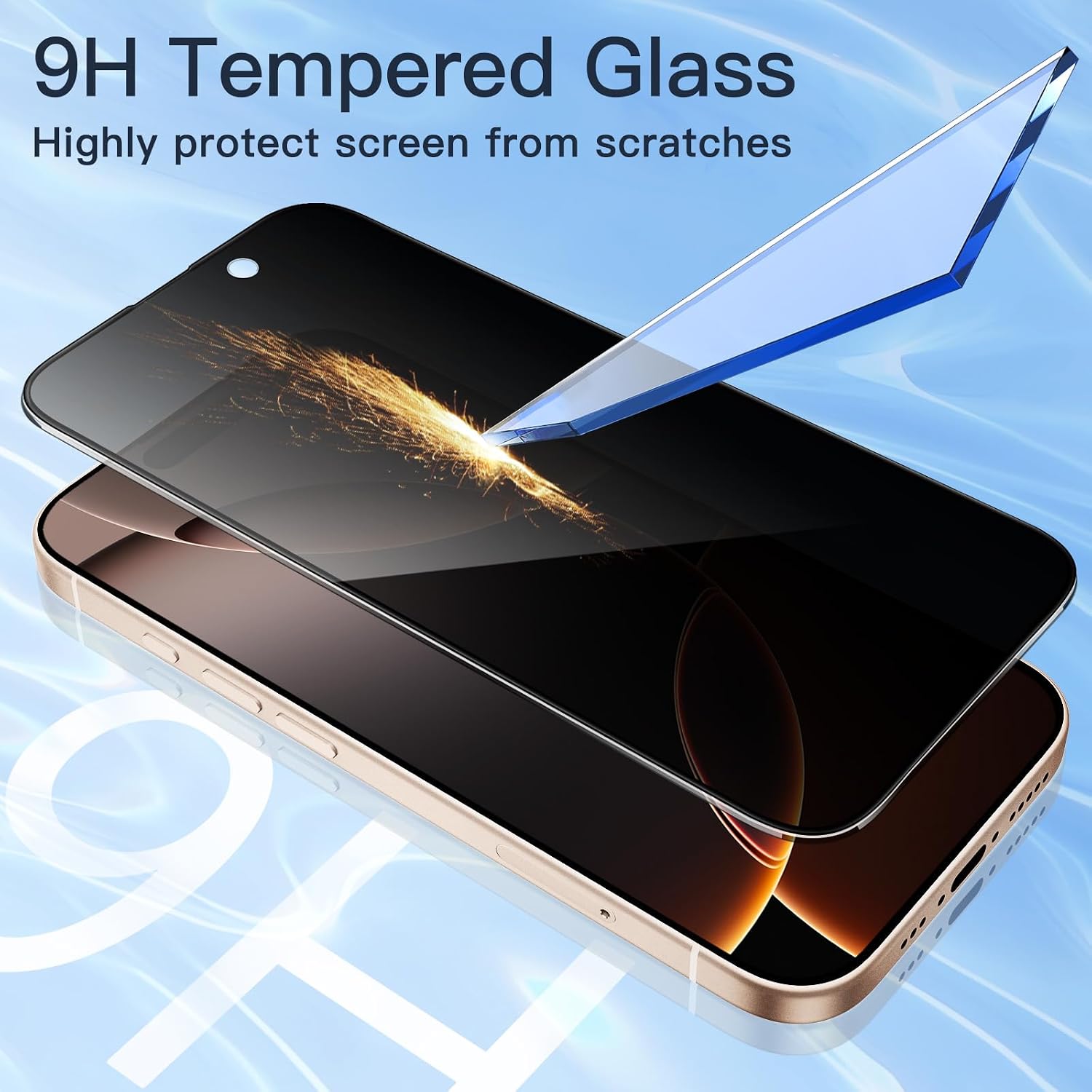 Detalle de JETech Full Screen Privacy Schutzfolie für iPhone 16 Pro Max 6,9 Zoll – Schwarz Rand, 2er Set