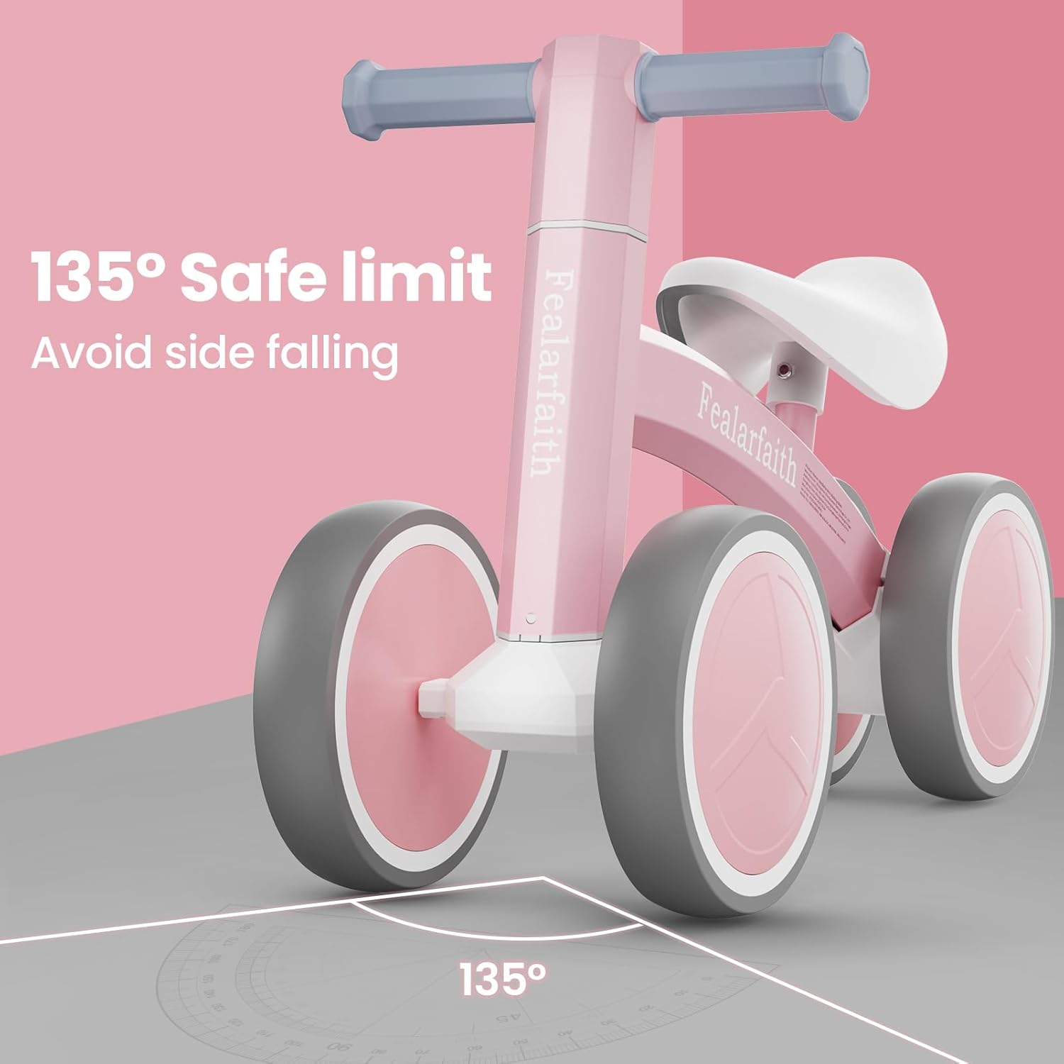 Thumbnail 4 de Fealarfaith Baby Balance Bike (Baby Pink) for 10–36 Months — LED Lighting Wheels, 4-Wheel Toddler First Bike