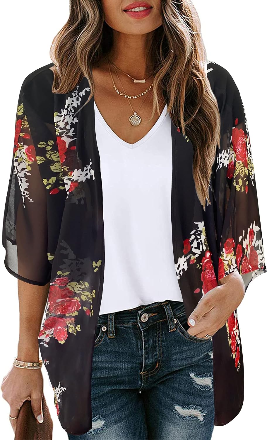 Detalle de Floral Puff Sleeve Kimono Cardigan 5XL 🌺