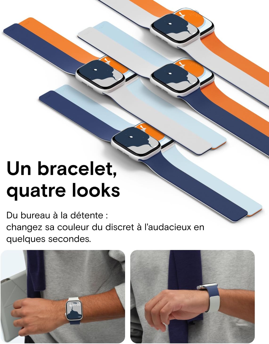 Detalle de MOFT Bracelet de Rechange Compatible Apple Watch – Silicone Magnétique Réversible (38–46 mm)