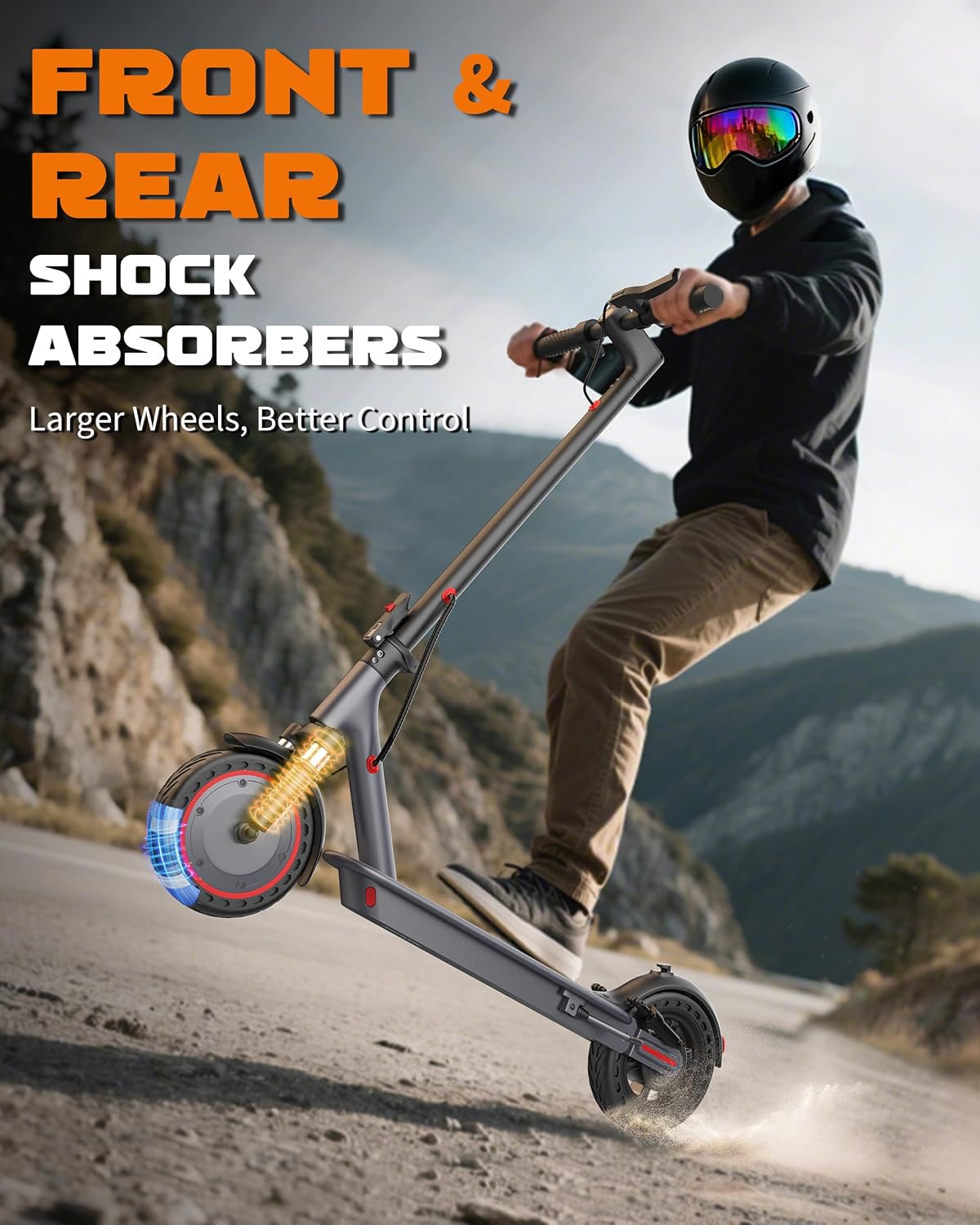 Detalle de VOLPAM SP08 Electric Scooter for Adults, 500W, 10-Inch Solid Tires, Dual Suspension