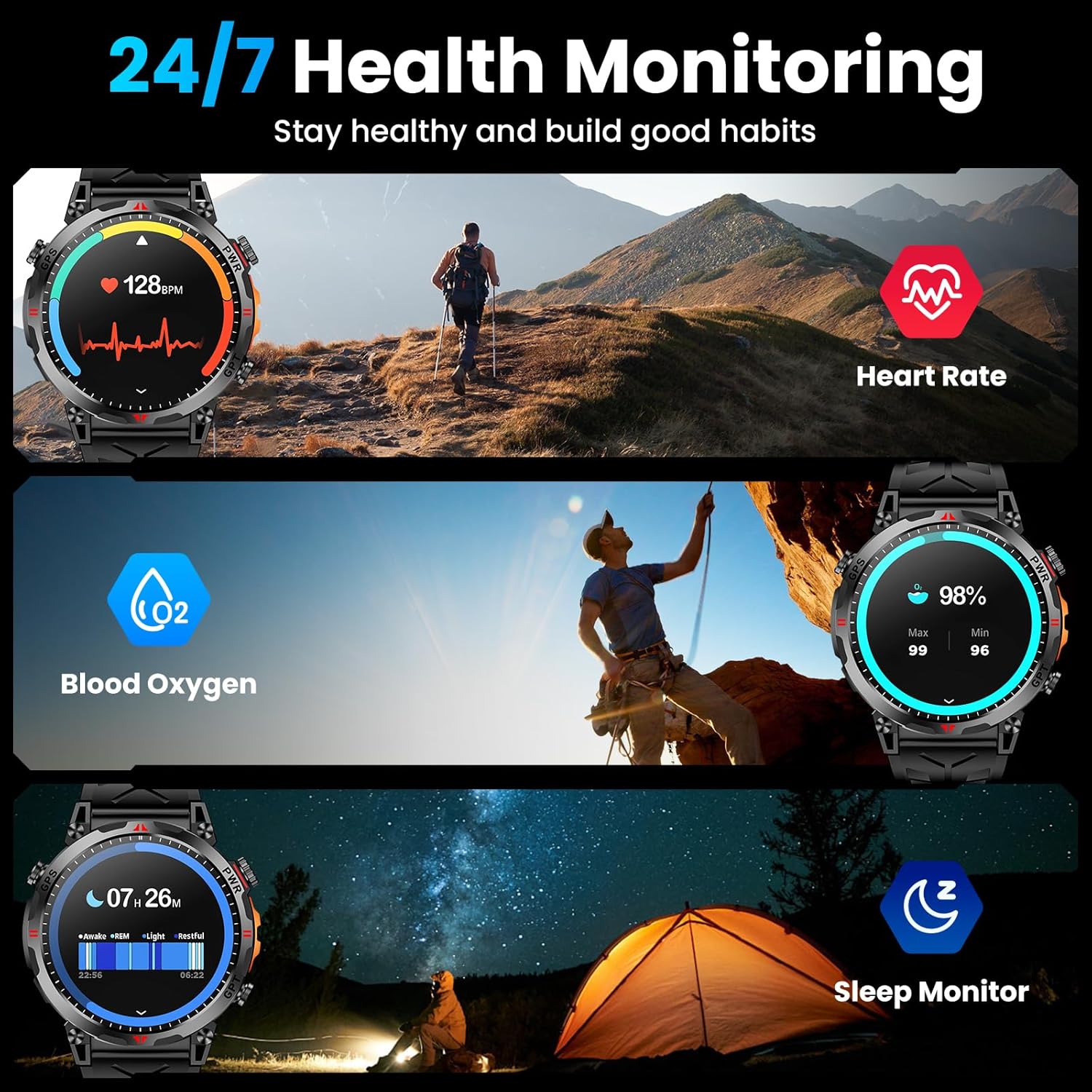 Thumbnail 4 de Military GPS Smartwatch with 1.56" AMOLED, GPT Voice Assistant, Android & iOS compatible