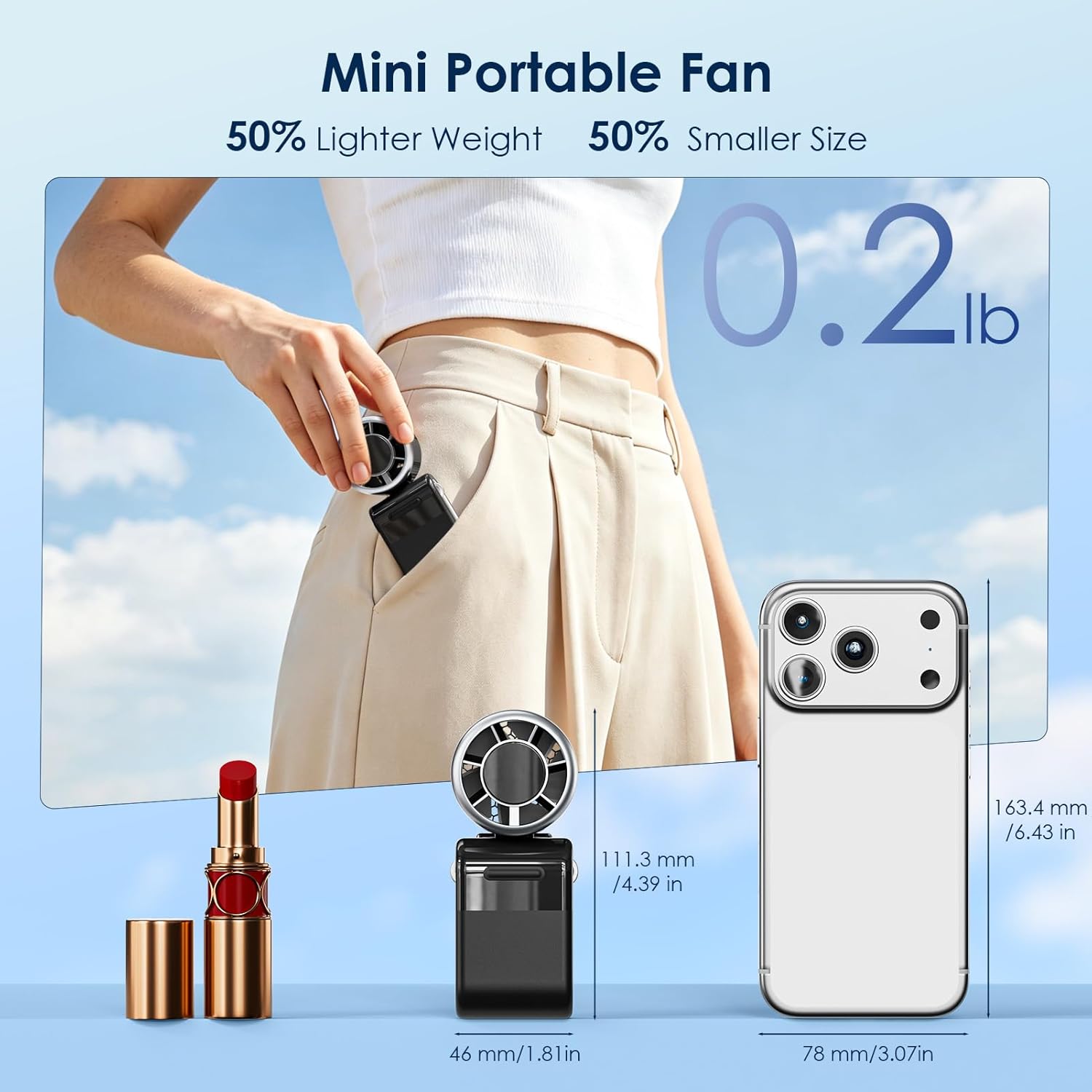 Thumbnail 1 de GEMWON Portable Handheld Turbo Fan: 100-speed, 12‑hour Battery, USB‑C Rechargeable