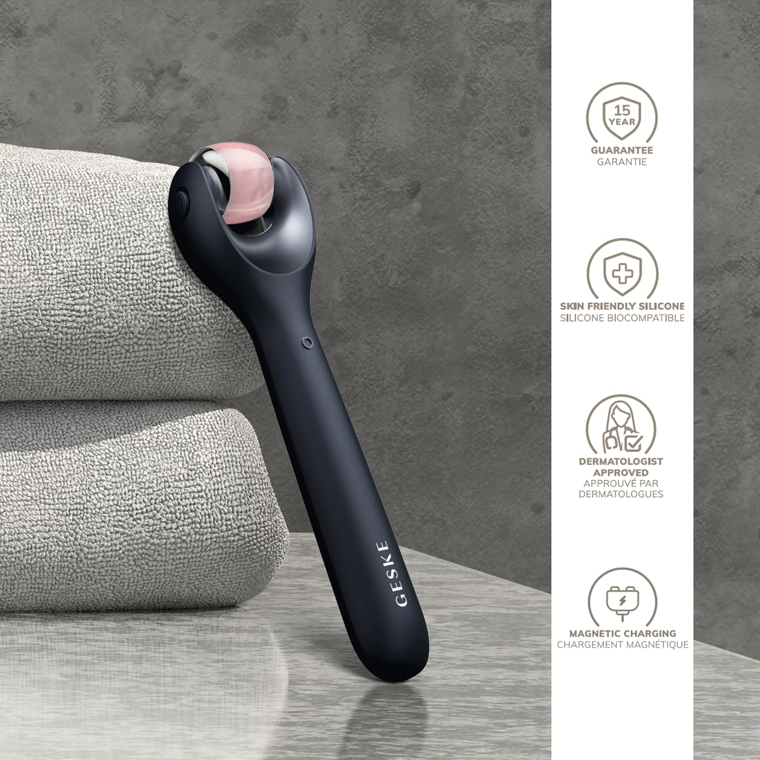 Detalle 2 de GESKE SmartAppGuided MicroNeedle Face Roller 9 en 1 avec quartz rose