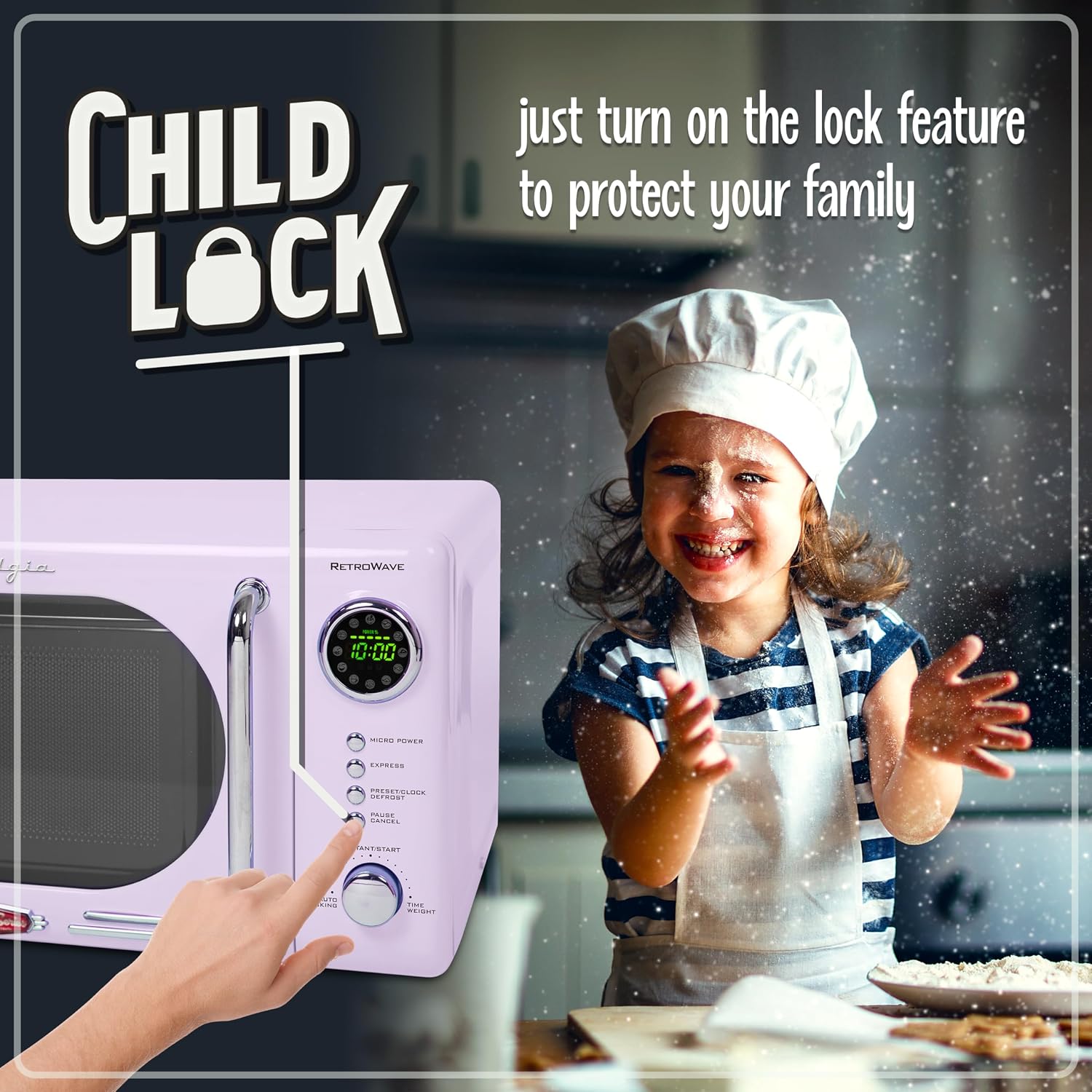 Detalle de Nostalgia Countertop Microwave Oven with Easy Clean Interior (Lavender) — 0.7 cu ft, 700W
