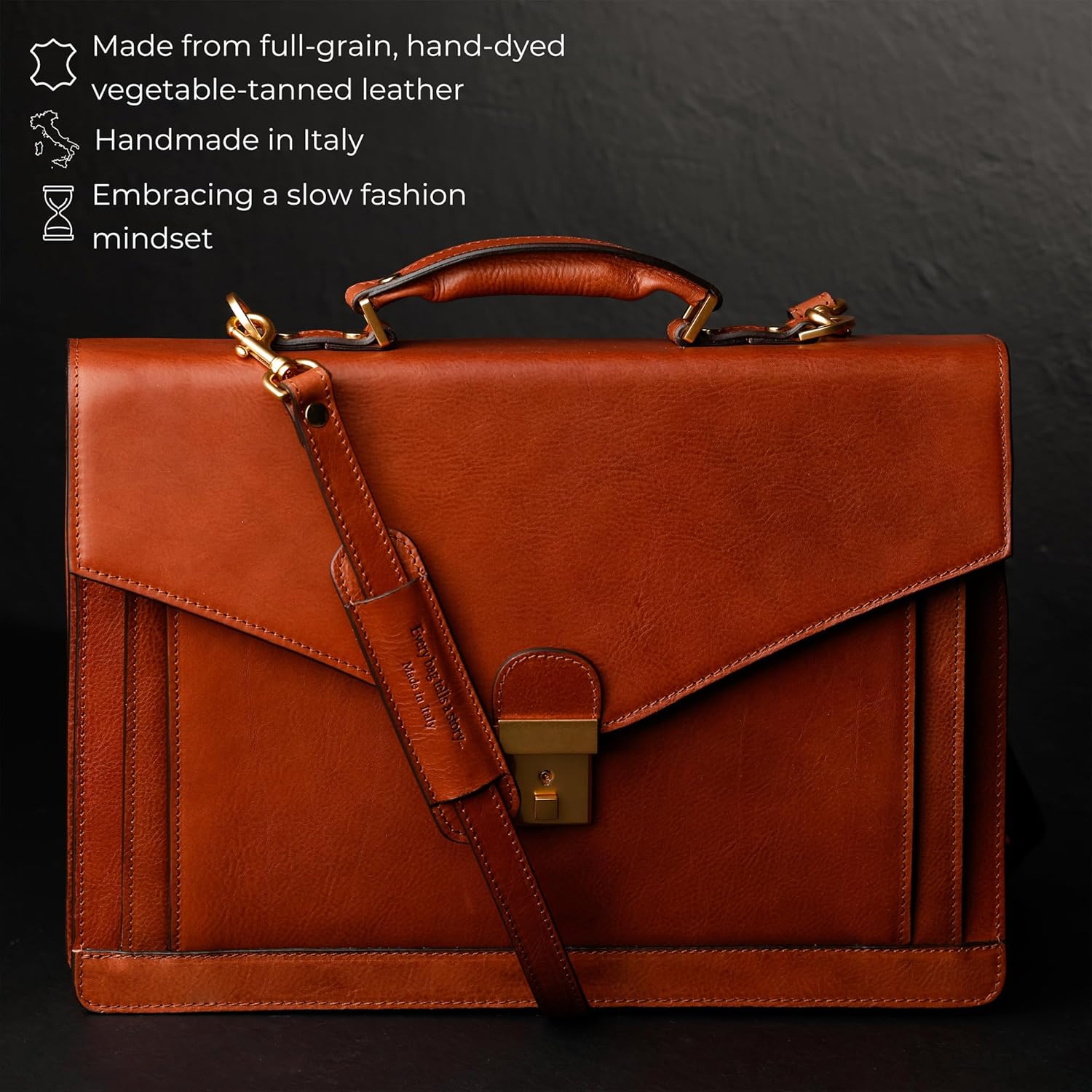 Detalle 2 de Time Resistance Porte Document Homme en Cuir – Sac Bandoulière Pleine Fleur, Fabriqué à la Main en Italie