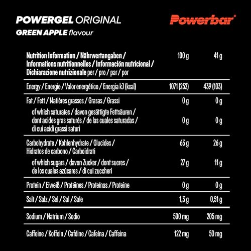 Detalle 2 de PowerGel Powerbar Green Apple (24x41 g) mit Koffein – Energie & Ausdauer