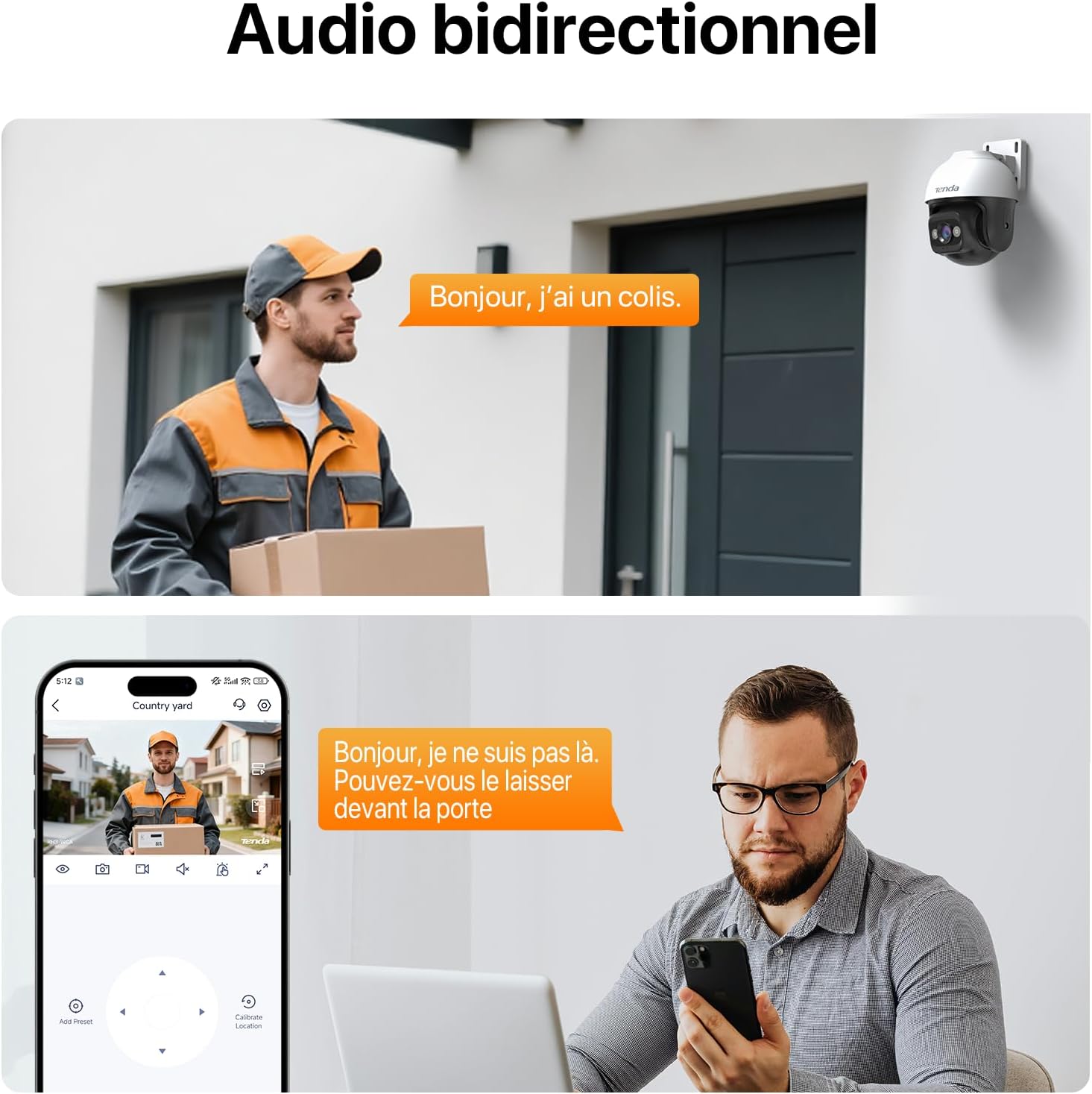 Thumbnail 3 de Tenda CH3-360° Caméra Surveillance Extérieure WiFi 3MP avec Vision Nocturne couleur et Détection AI