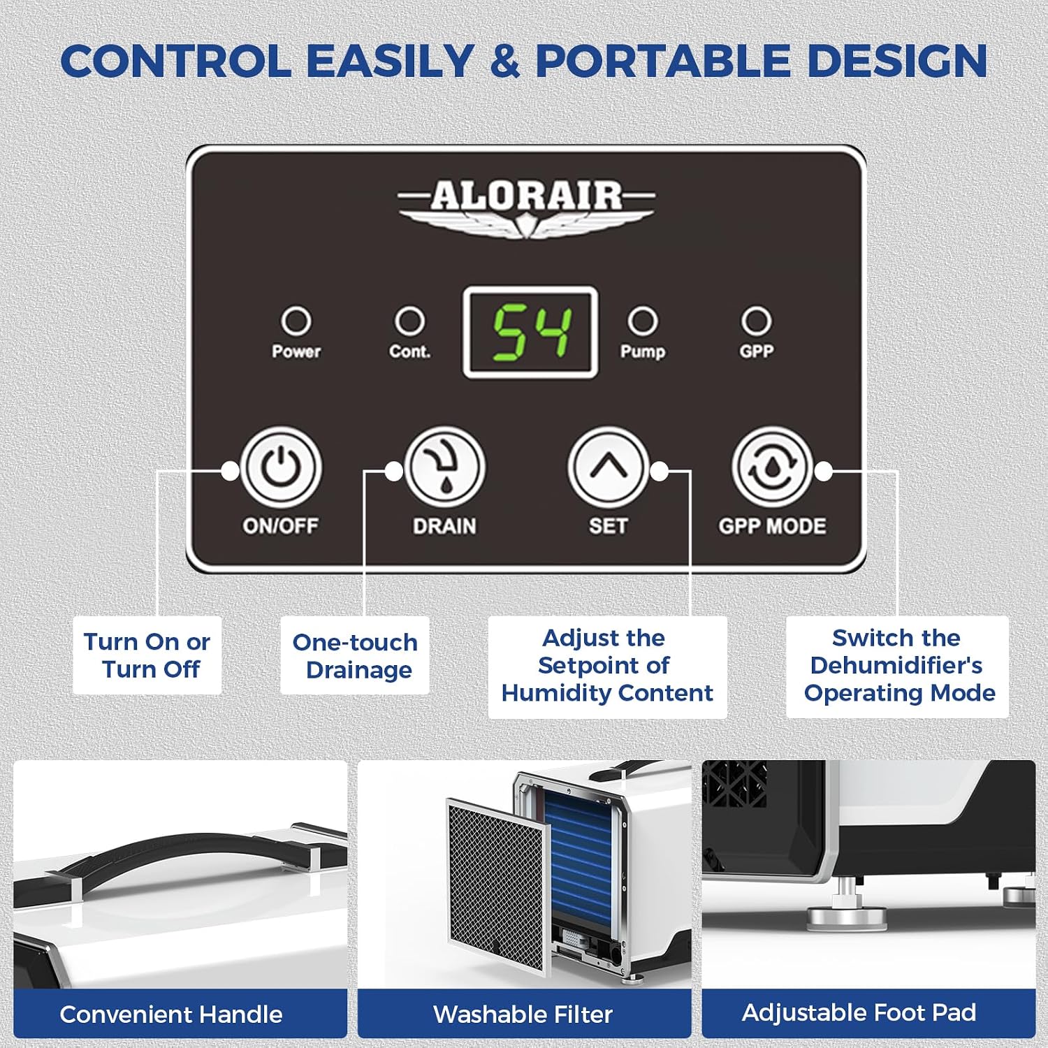 Detalle de ALORAIR Helios MP35 Dehumidifier with Pump, 70-Pint Capacity