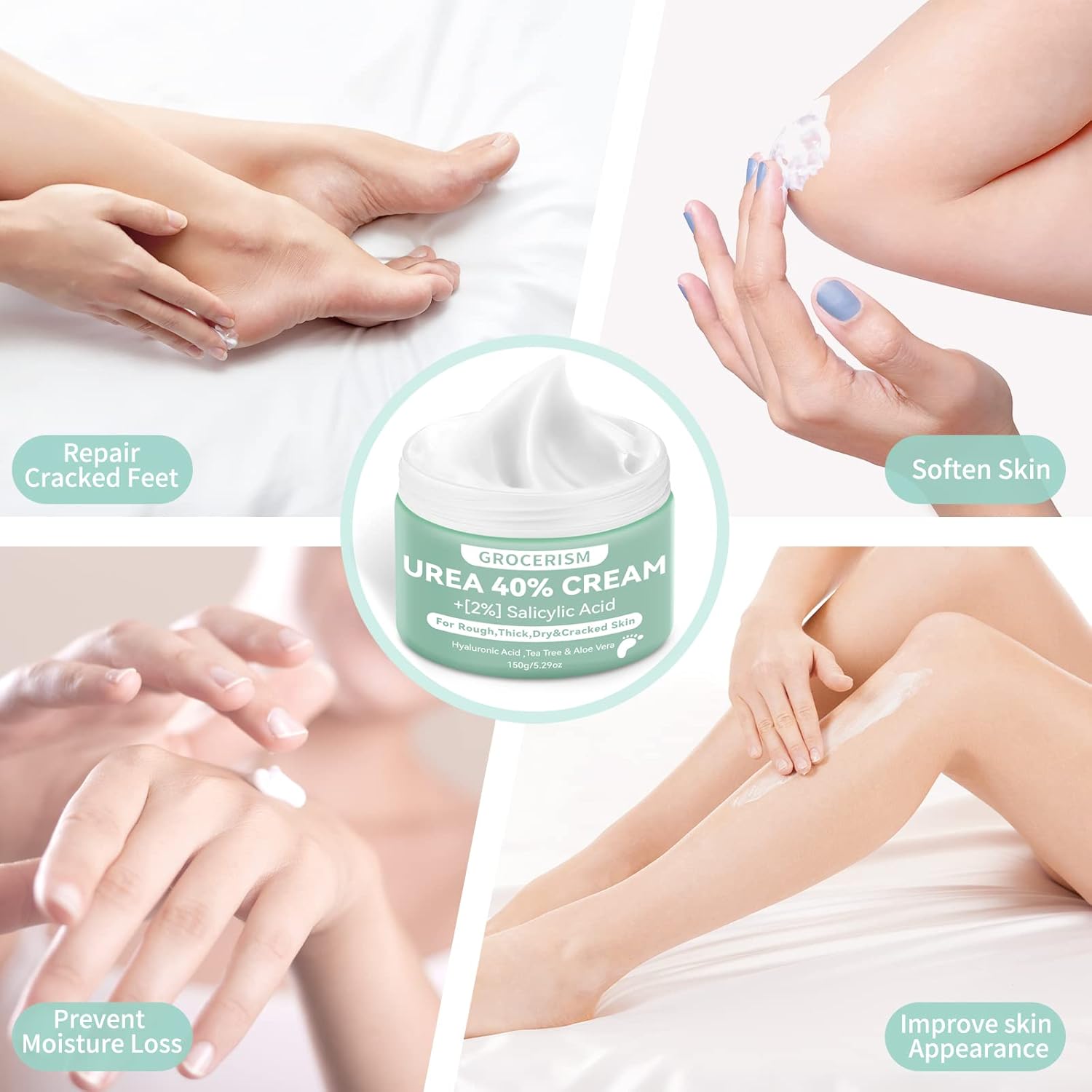 Thumbnail 4 de 2er-Pack Urea Creme 40% – Hornhautentferner Fußcreme, Handcreme & mehr (150 g) mit Hyaluronsäure, Teebaum & Aloe Vera