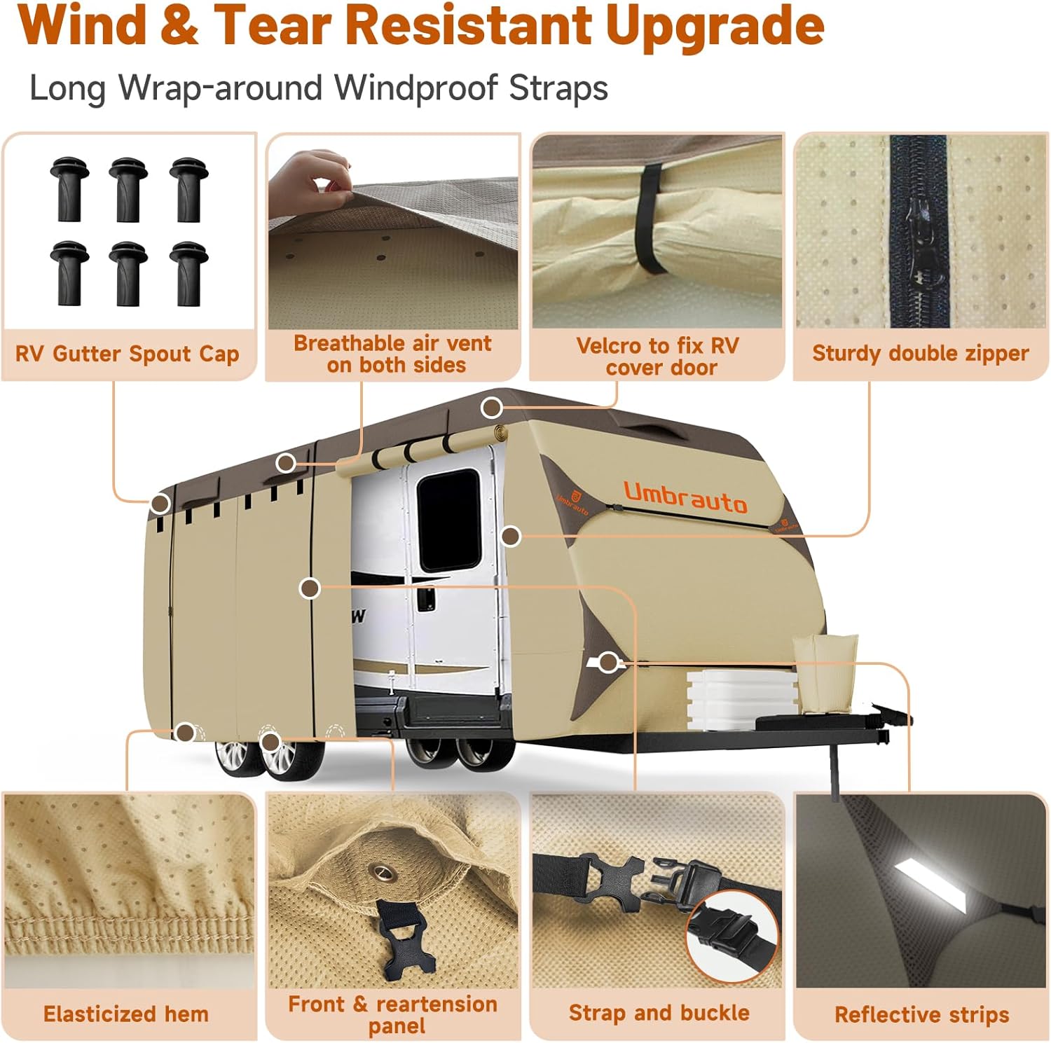 Thumbnail 6 de Umbrauto Travel Trailer RV Cover (24'–27') with Upgraded 7-Layer Roof & Windproof Fit