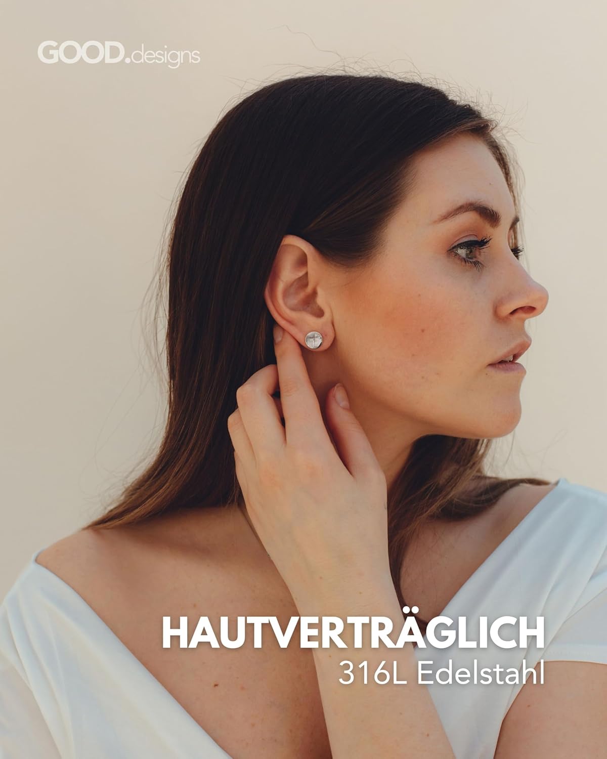 Thumbnail 1 de Ohrringe rund für Damen – Wasserfest, flache Knopf-Ohrringe aus Edelstahl in Geschenkbox (Gold, Silber, Roségold, Schwarz)
