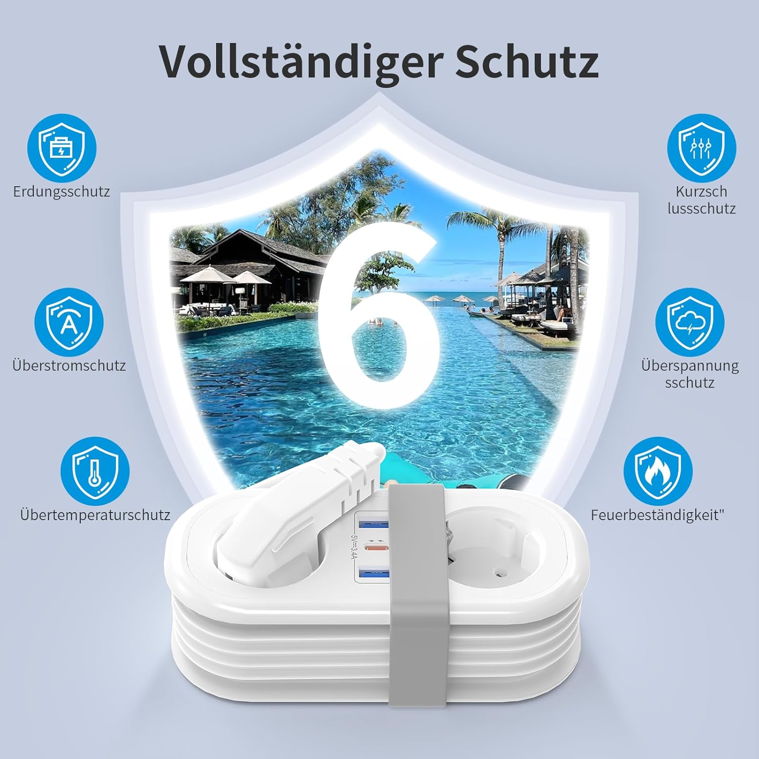 Thumbnail 6 de Reise-Steckdosenleiste STGAROT mit PD20W USB‑C Schnelllade, 5‑in‑1 Verteiler und 1,4 m Kabel