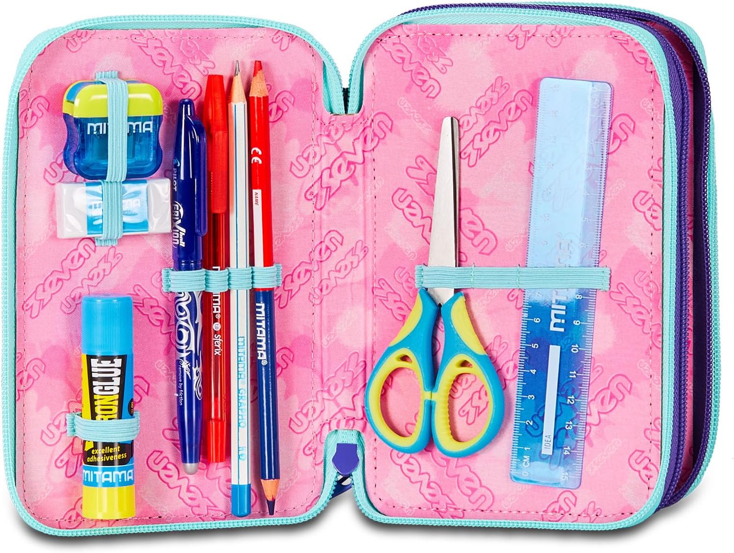 Thumbnail 2 de Seven Astuccio Scuola Elementare a 3 scomparti – viola/azzurro, completo di 45 pezzi