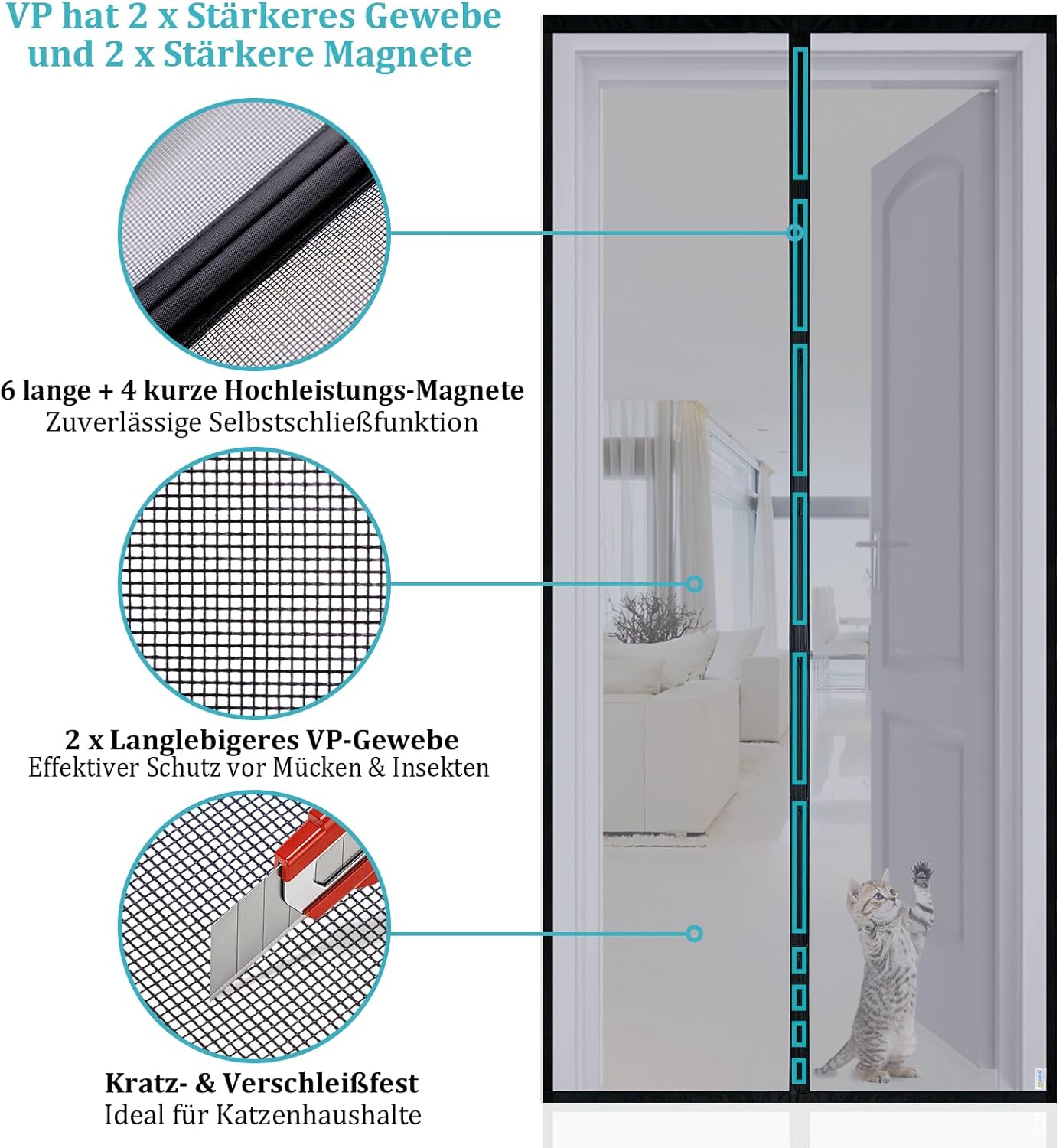 Thumbnail 1 de Apalus VP Fliegengitter Tür mit Magnet & Klettband, Balkontür 95×200 cm