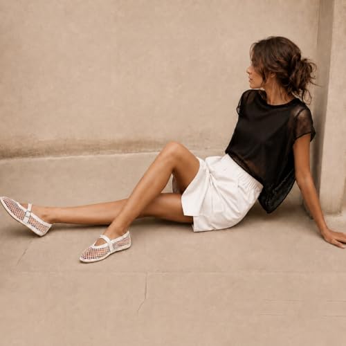 Thumbnail 1 de Barley Direct Mesh Ballet Flats for Women – White, Wide Width