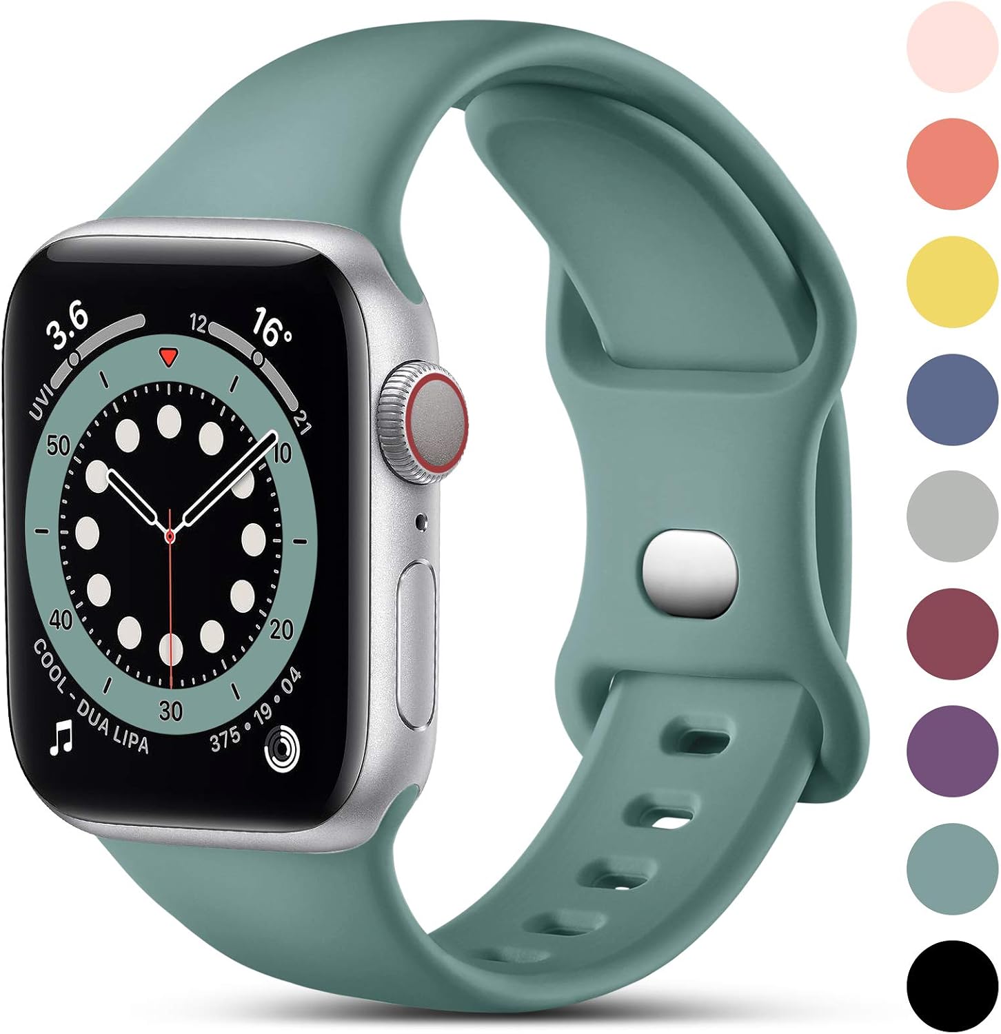 Detalle de CeMiKa Silicone Sport Strap replacement for Apple Watch (38mm–49mm, Pinegreen)