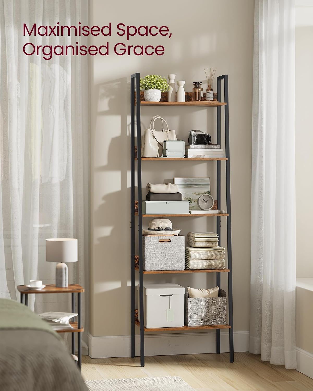 Detalle de VASAGLE LLS067B01 BARNET 5-Tier Ladder Shelf, Rustic Brown and Black