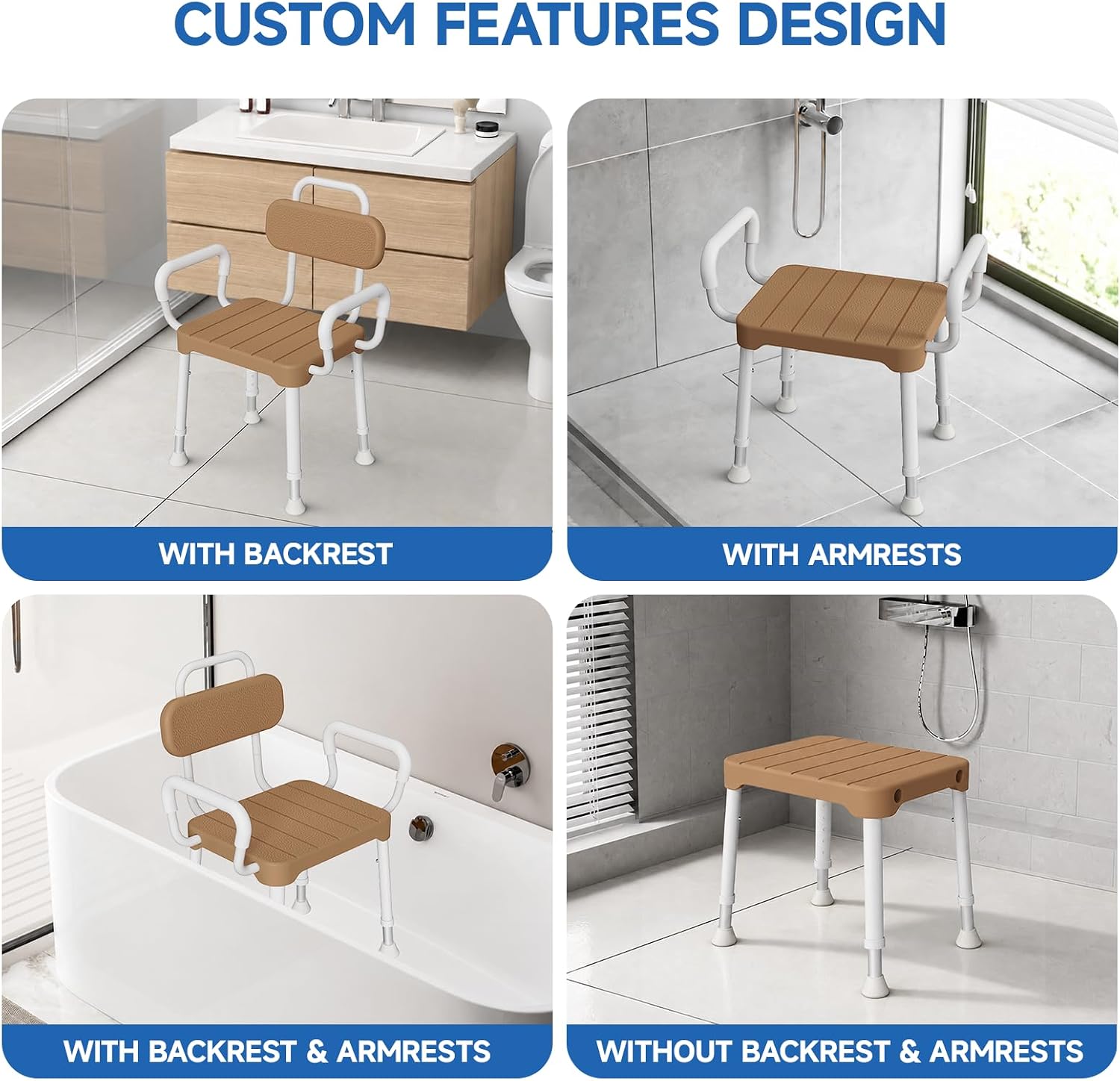 Detalle 1 de Loyoda Shower Chair, 350 lb Capacity, Adjustable Height, Removable Arms and Back