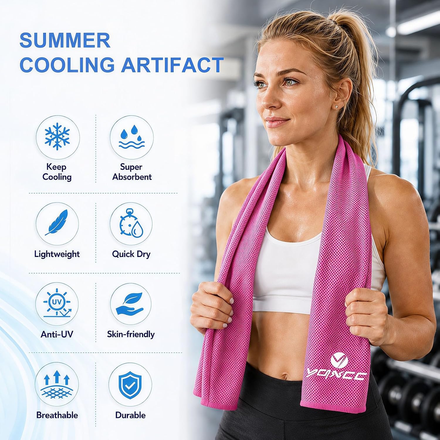 Detalle de YQXCC 2 Pack Cooling Towels (120 x 30 cm) – Microfibre Cooling for Sports & Outdoors