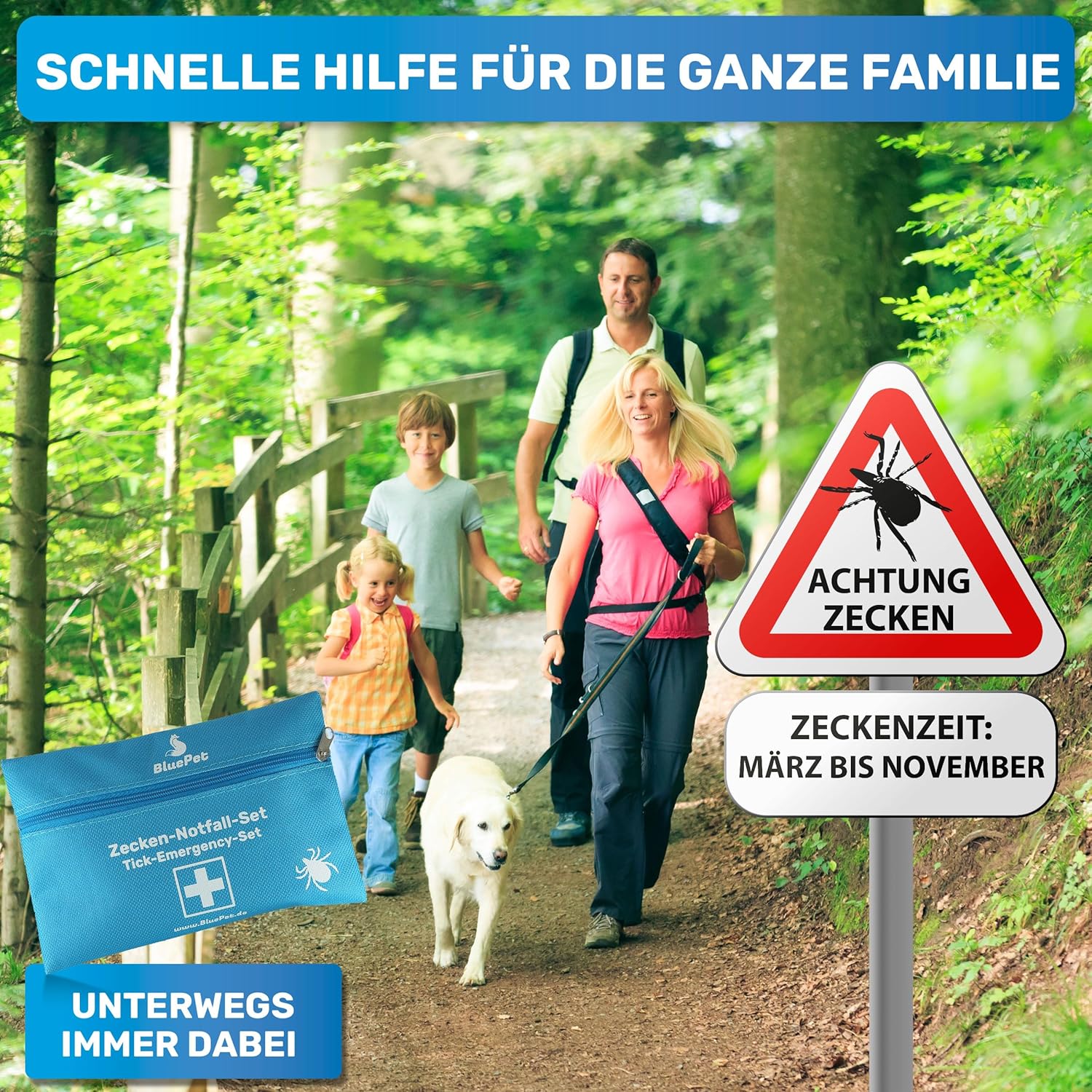 Detalle de BluePet 10er Set Zeckenentferner mit Tasche – Zeckenzange, Zeckenhebel, Zeckenpinzette und Zeckenkarte für Hund, Katze, Pferd & Mensch