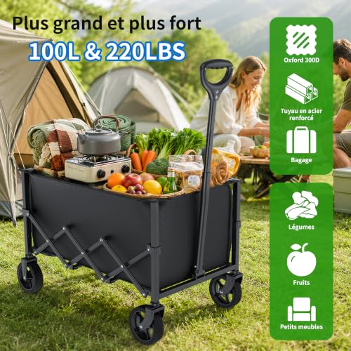 Detalle de Chariot utilitaire pliable RYGE0: 100 L, roues et poignée télescopique – pratique pour jardinage, camping et shopping