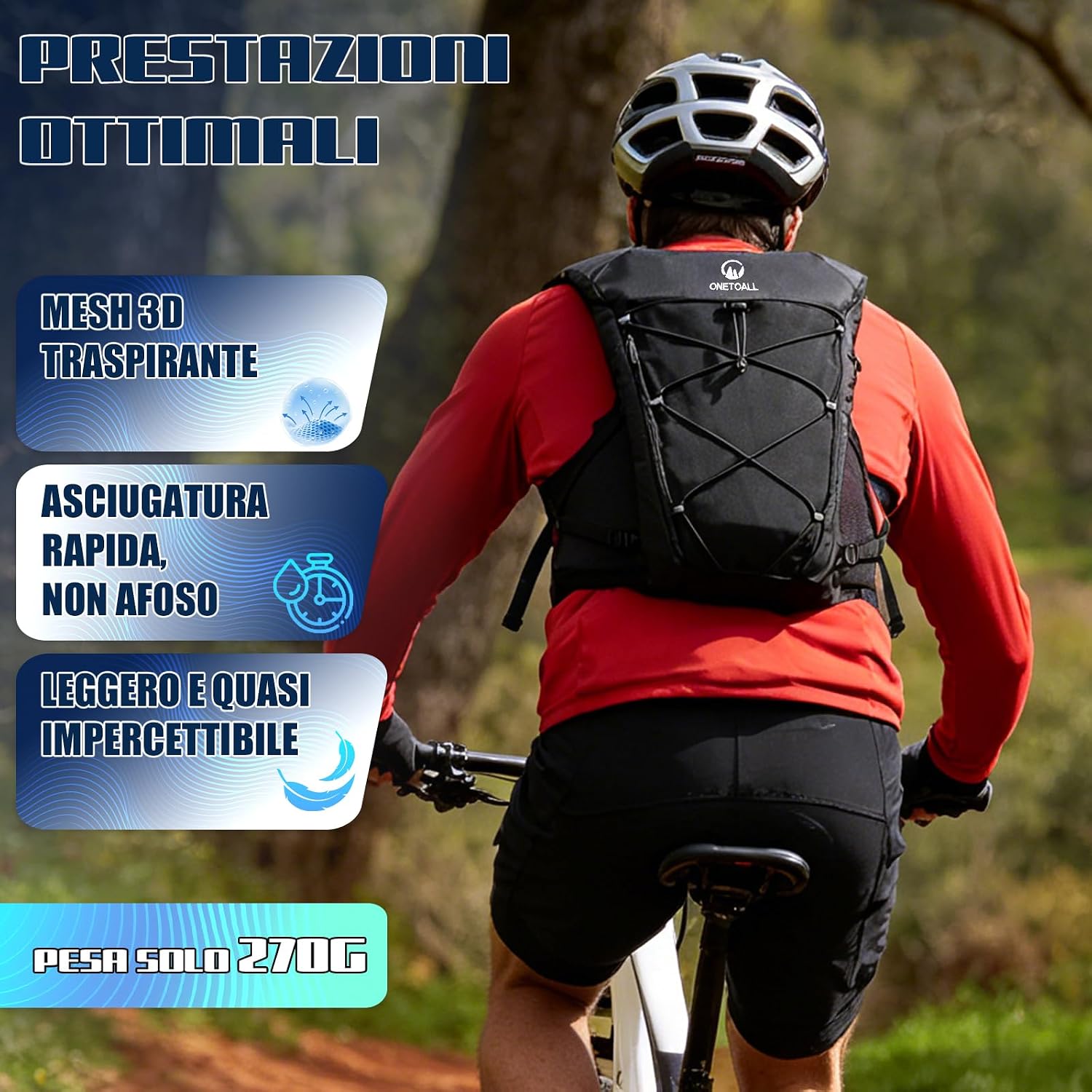 Detalle de ONETOALL Gilet Running: zaino/gil® per trail con 2 borracce, LED e comfort ultraleggero