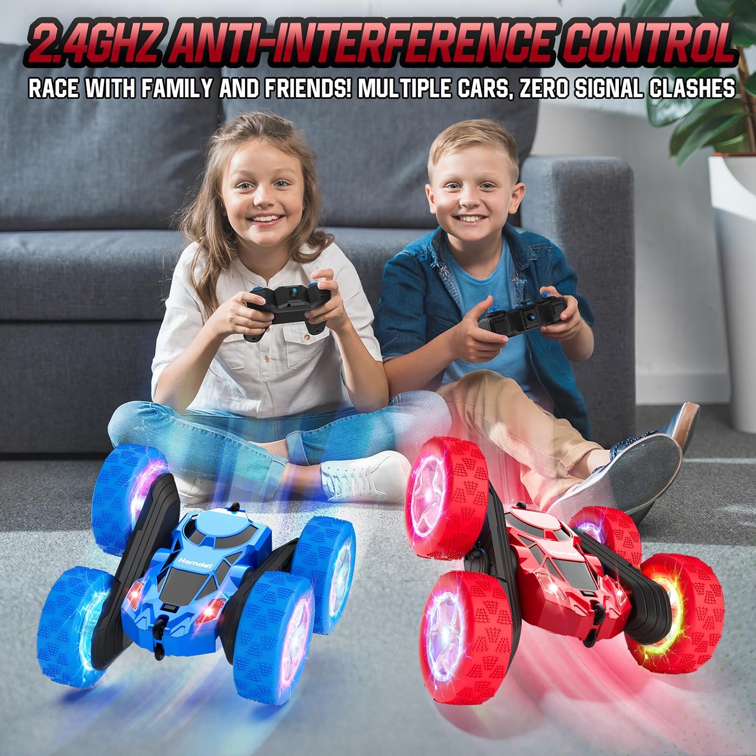 Detalle 2 de Hamdol GLOW Red Fighter Edition 4WD RC Stunt Car with LED Lights