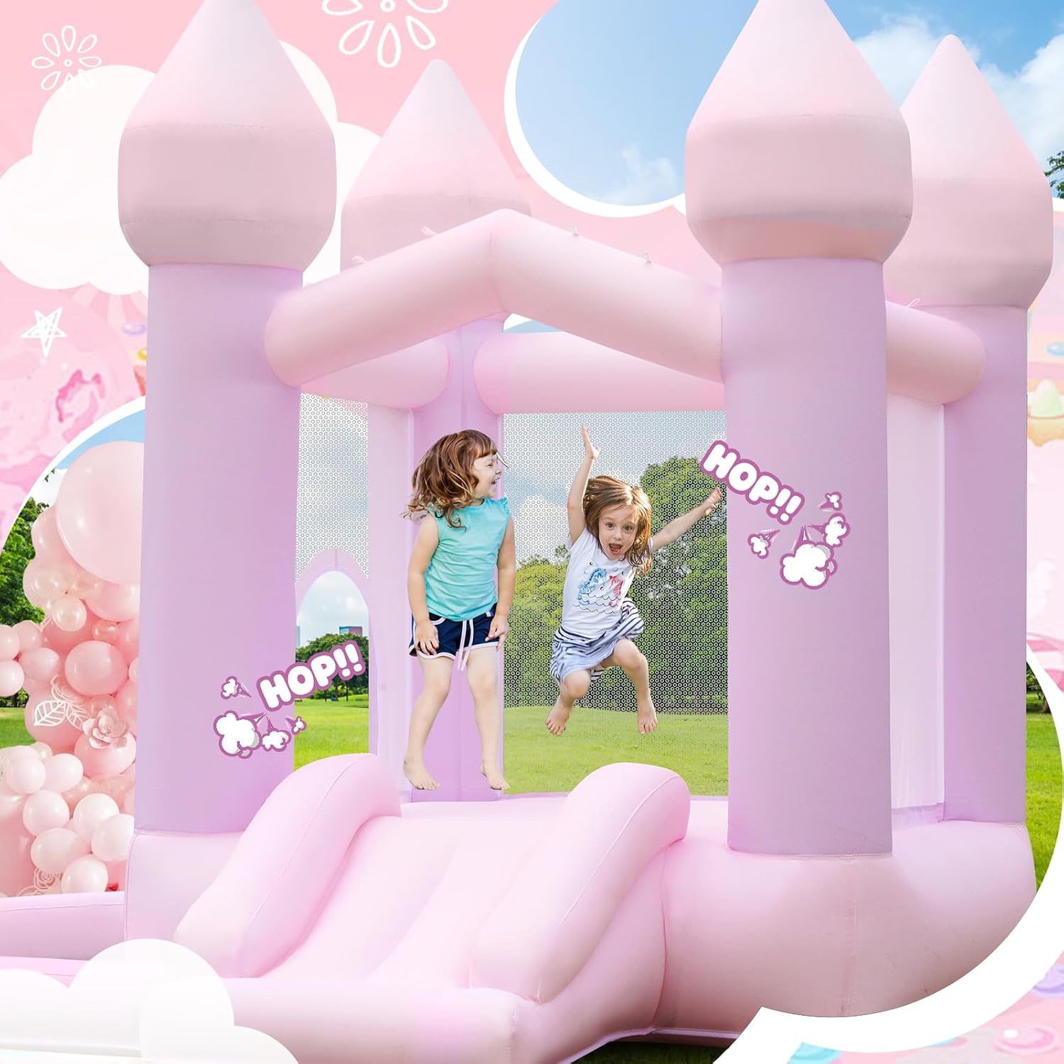 Detalle de FBSPORT White Bounce House: Indoor/Outdoor Inflatable Castle with Ball Pit