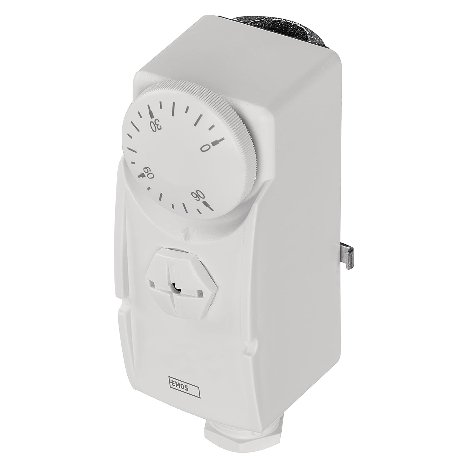 Detalle de EMOS Anlegethermostat mit Drehknopf (analoger Rohranlegethermostat) – 0 bis 90 °C