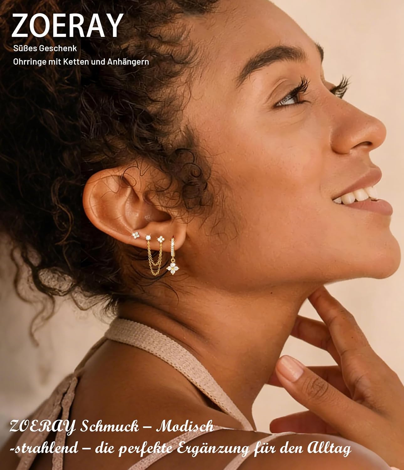 Detalle de ZOERAY 3 Paar Ohrringe Silber 925 / Gold – Vielseitiges 3er Set für Damen, wasserfest und hypoallergen