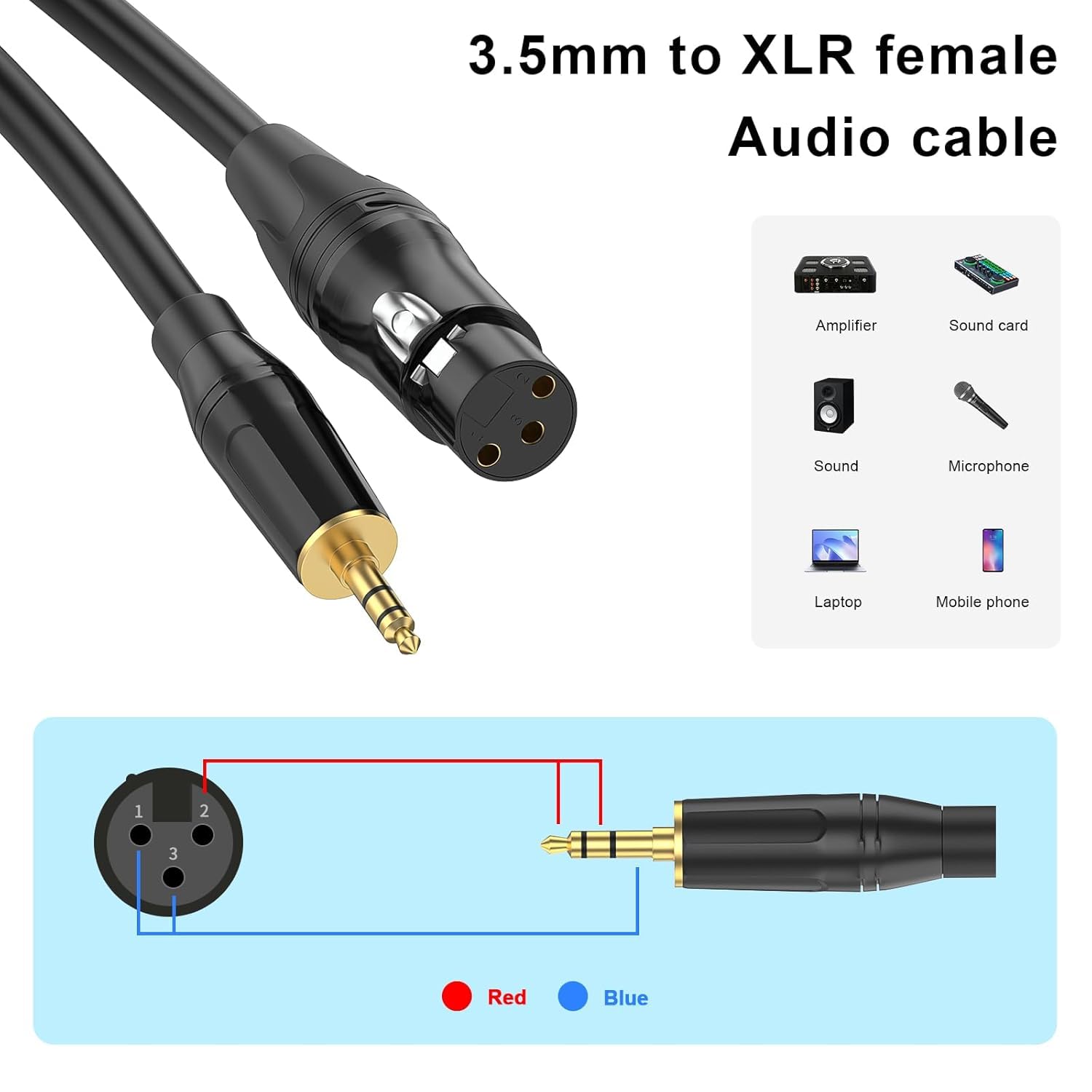 Detalle de Seefeful XLR-to-3.5mm microphone cable, 10 ft