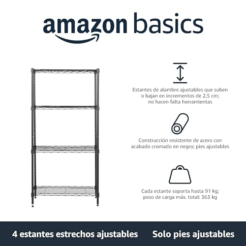 Thumbnail 2 de Amazon Basics Estantería estrecha ajustable 4 niveles, Negro