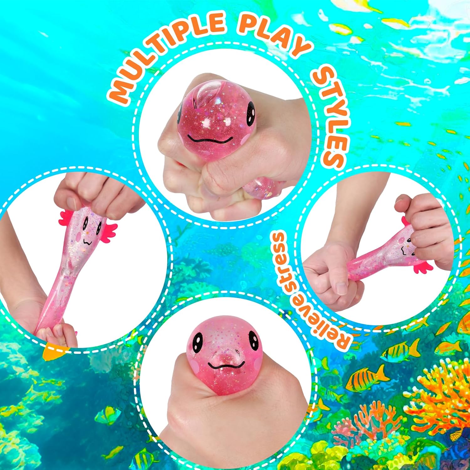 Detalle 2 de Puffwize CHB03 Axolotl Squishy Toy, Pink Glitter TPR Fidget
