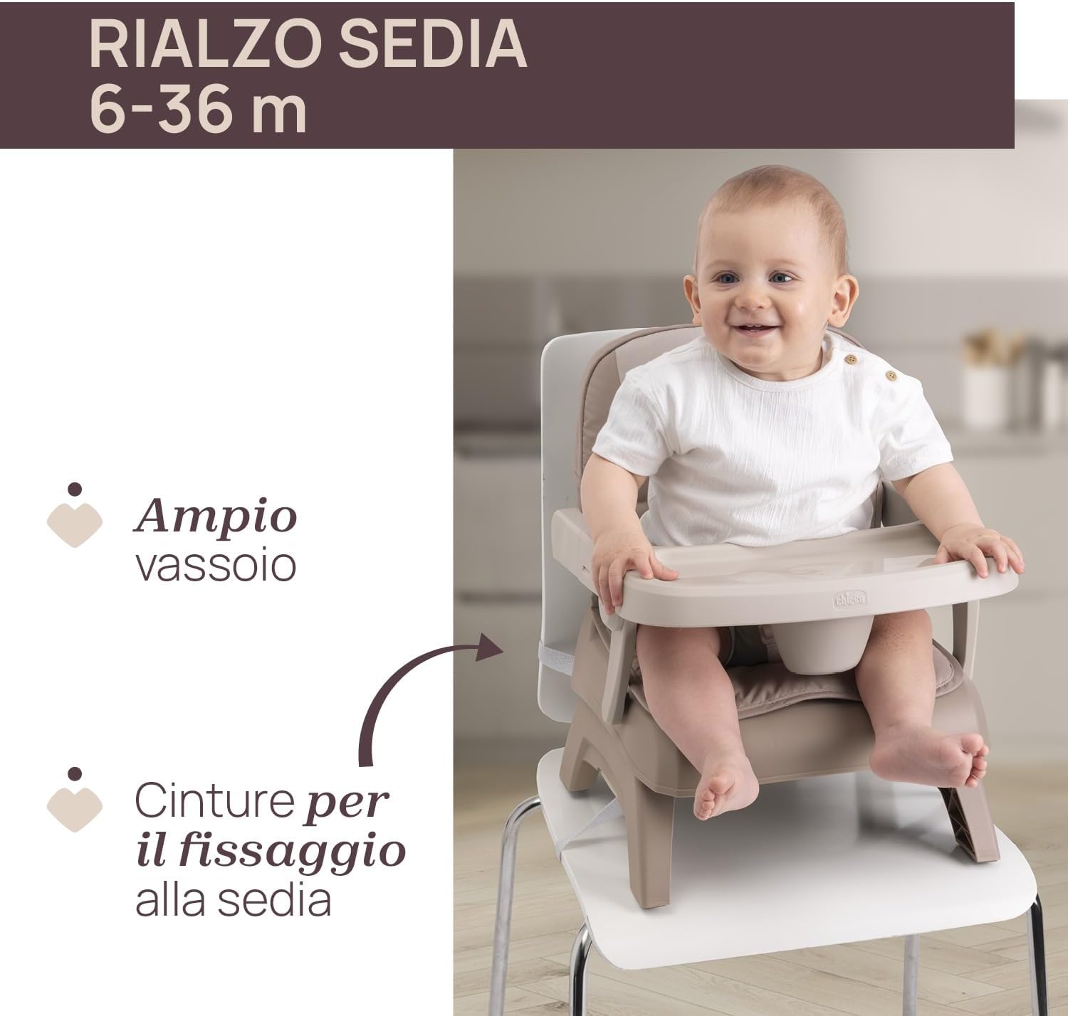 Detalle de Chicco Bento Rialzo Sedia per Bambini 6-36 Mesi: Seggiolino Pappa da Tavolo, Portatile e Regolabile