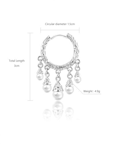 Thumbnail 4 de Zikichiky Silver Multiple Pearl Tassel Drop Earrings for Women