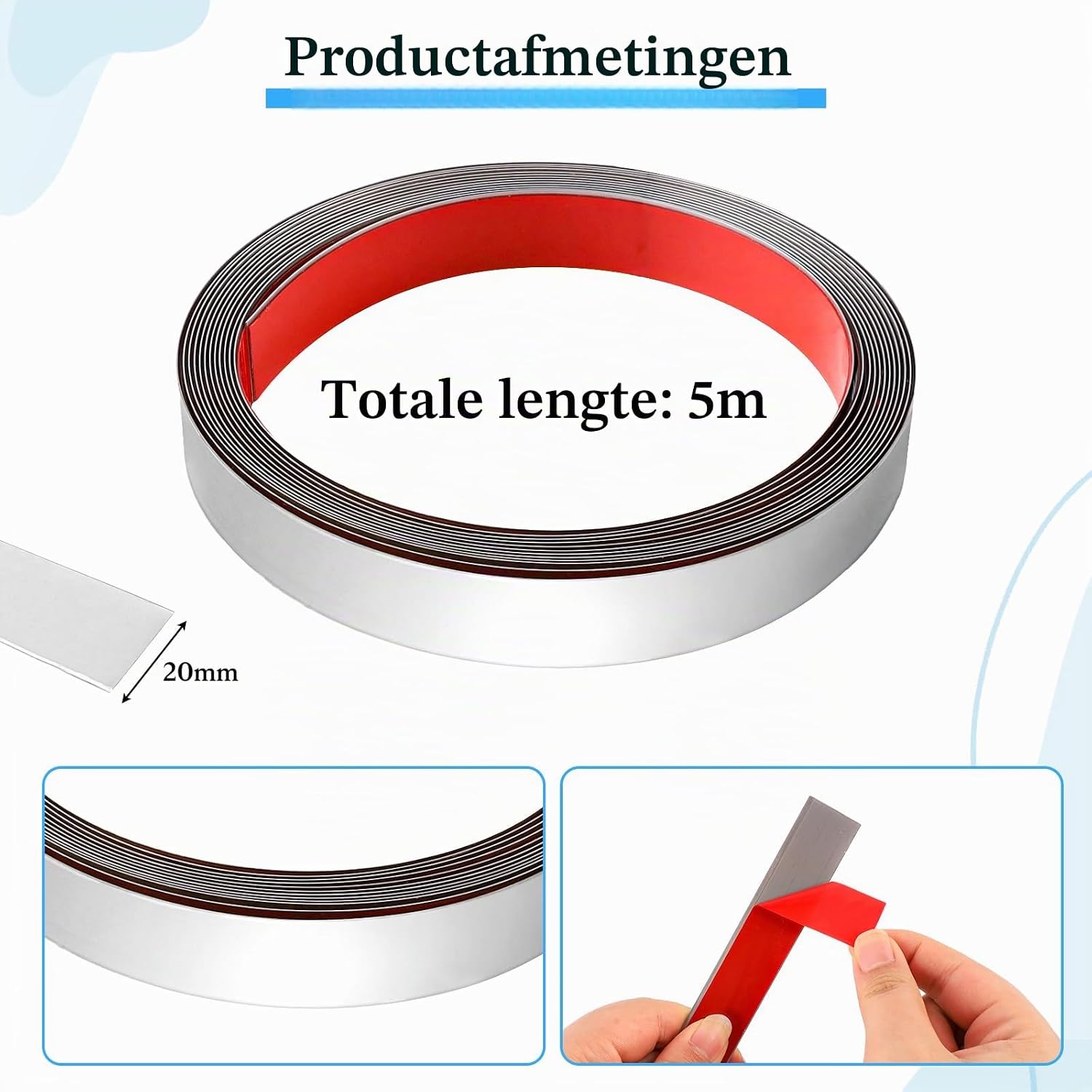 Detalle 2 de Indrnif CX-03676-05319 zelfklevende RVS sierlijst, 5 m, zilver, 20 mm