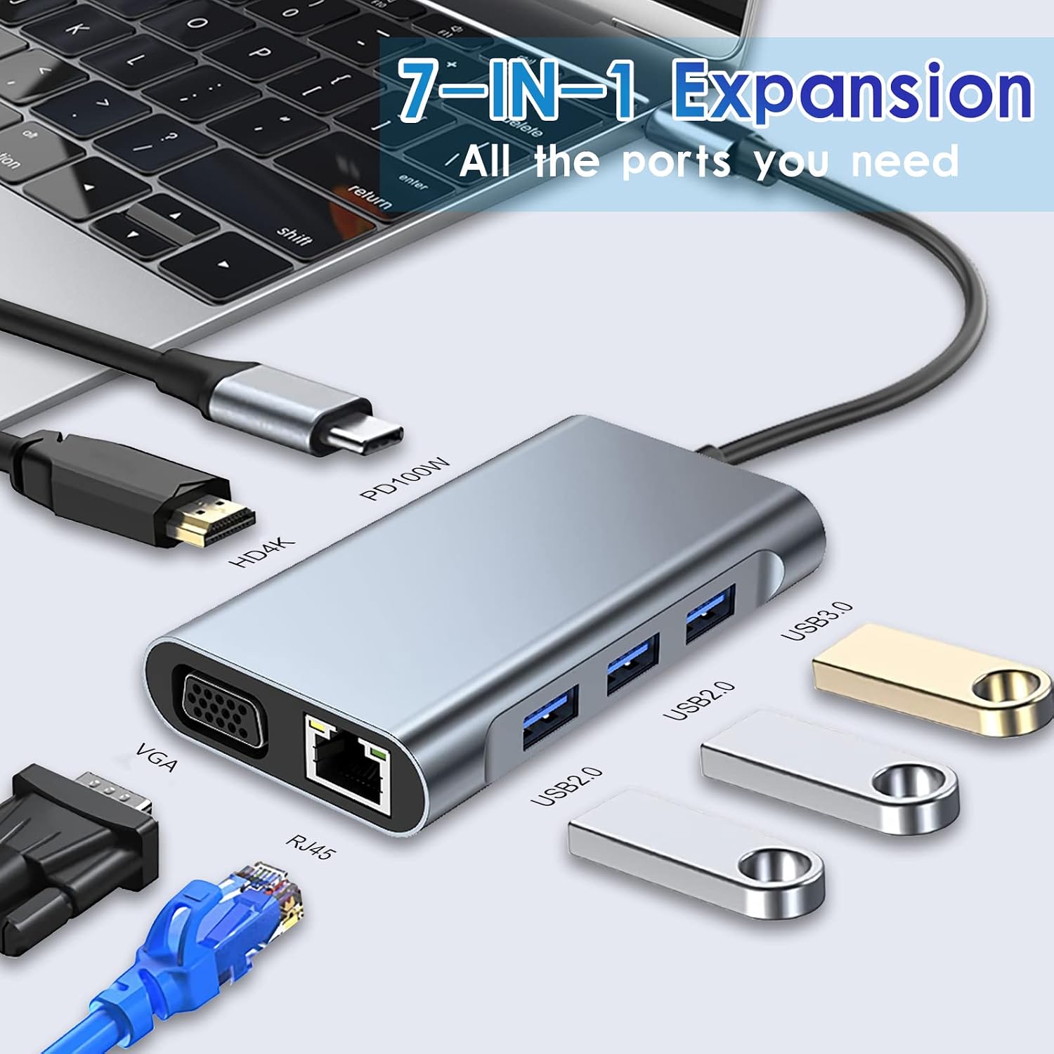 Thumbnail 1 de USB C Hub 7in1 Mit 4K HDMI VGA