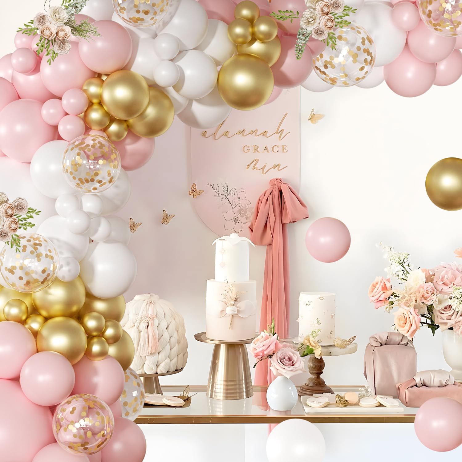 Detalle de Pink and White Balloon Arch Kit, 138 Pcs: Pastel Garland for Birthdays, Baby Showers, Weddings