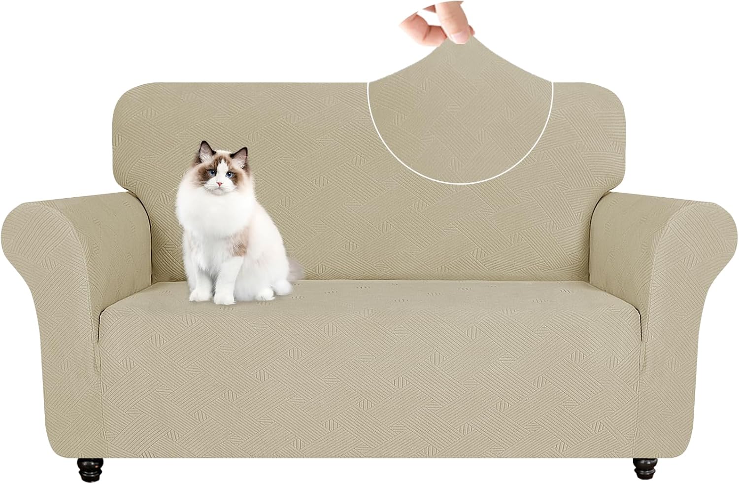 Detalle de YSTELLAA Copridivano 2 posti elasticizzato anti-graffio cachi 🛋