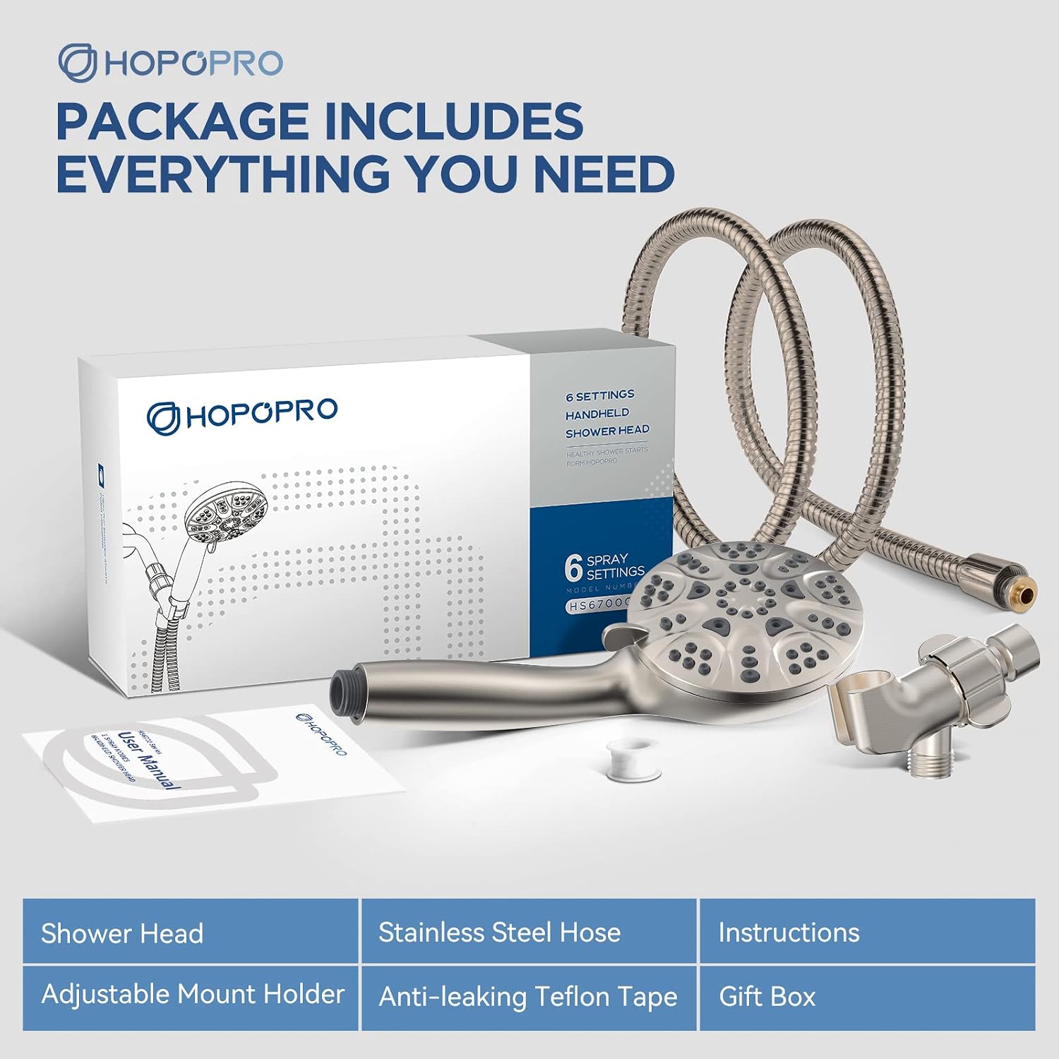 Thumbnail 6 de HOPOPRO Handheld Shower Head, 6 Modes