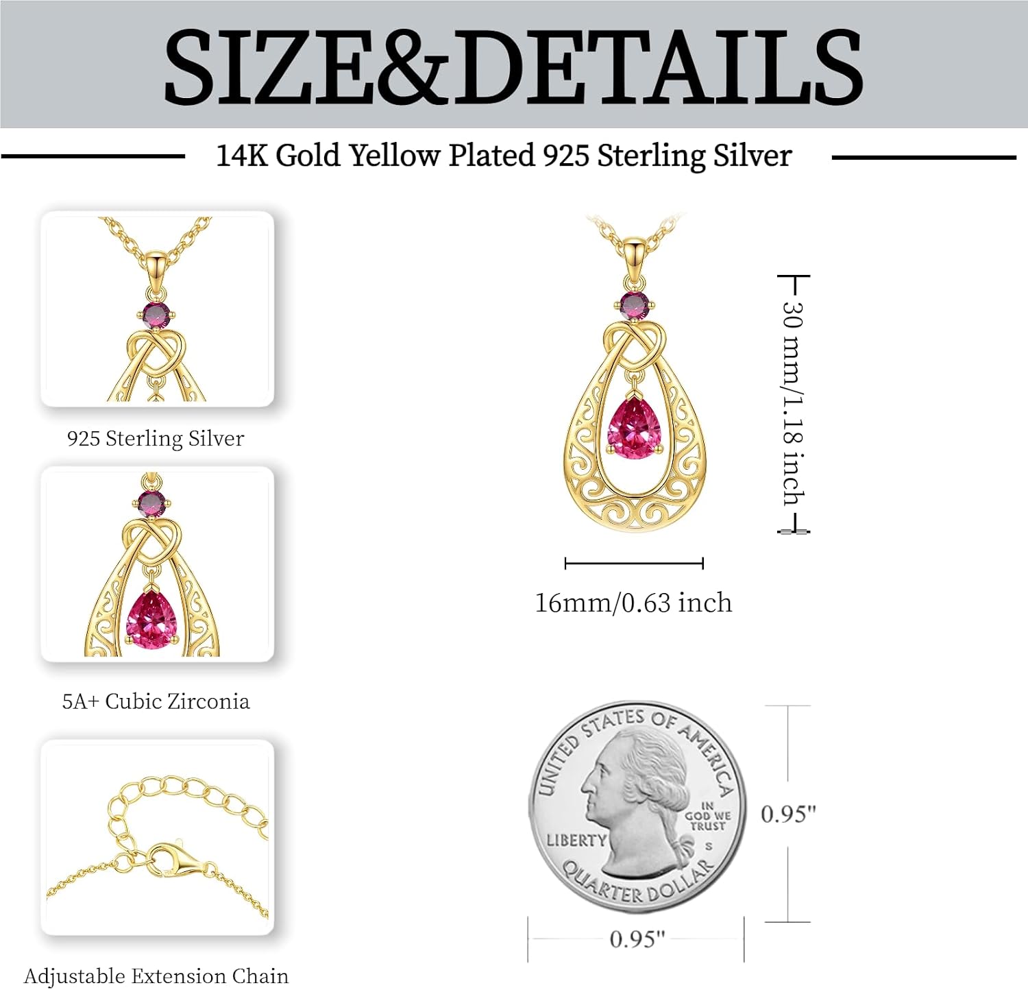 Detalle 2 de Birthstone Necklace, Sterling Silver