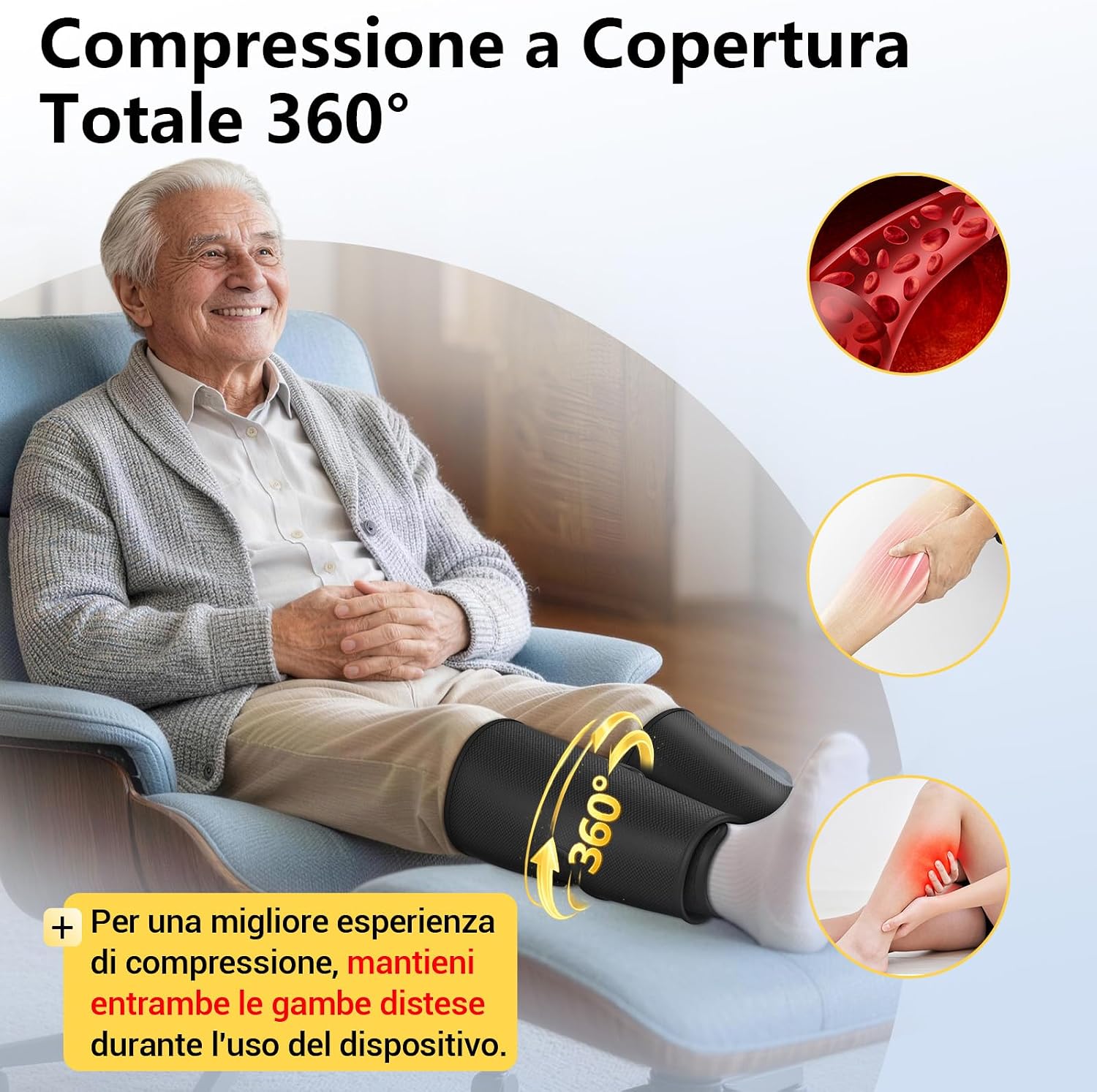 Detalle de Comfytemp Wireless Massaggiatore Per Gambe: Massaggio Pneumatico, Riscaldamento e Controllo App