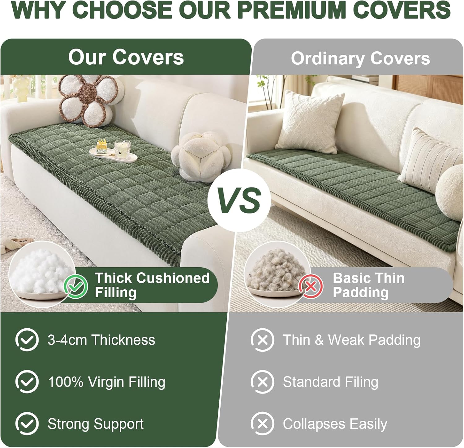 Thumbnail 6 de OstepDecor Sofa Covers 2/3/4 Seater – Thick Corduroy Pet Sofa Cover in Green (70x150cm)