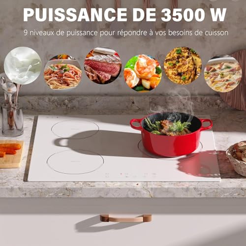 Detalle de Karienvir Plaque Induction Blanche 3 Feux avec Prise et Booster – 3500W