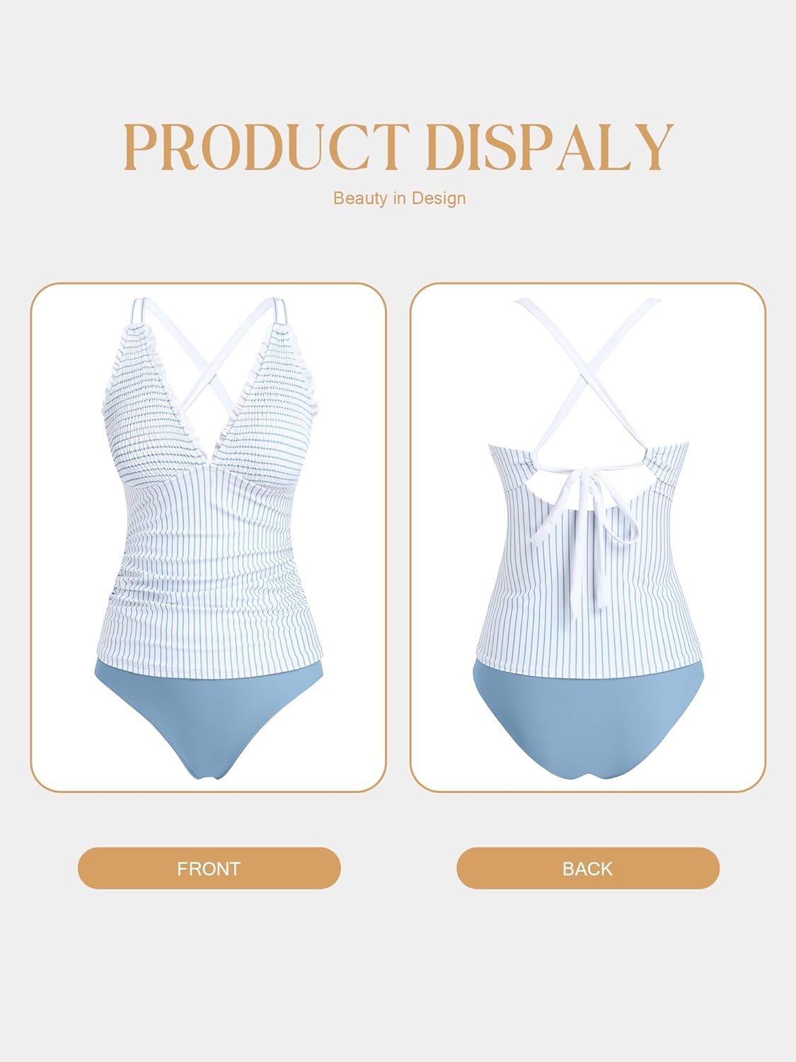 Thumbnail 5 de ZAFUL Women's Tankini Swimsuits Smocked 2 Piece Bathing Suit with Tie Back