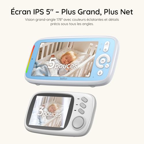 Thumbnail 6 de BOIFUN babyphone vidéo modèle amélioré, écran IPS 5 pouces 720p