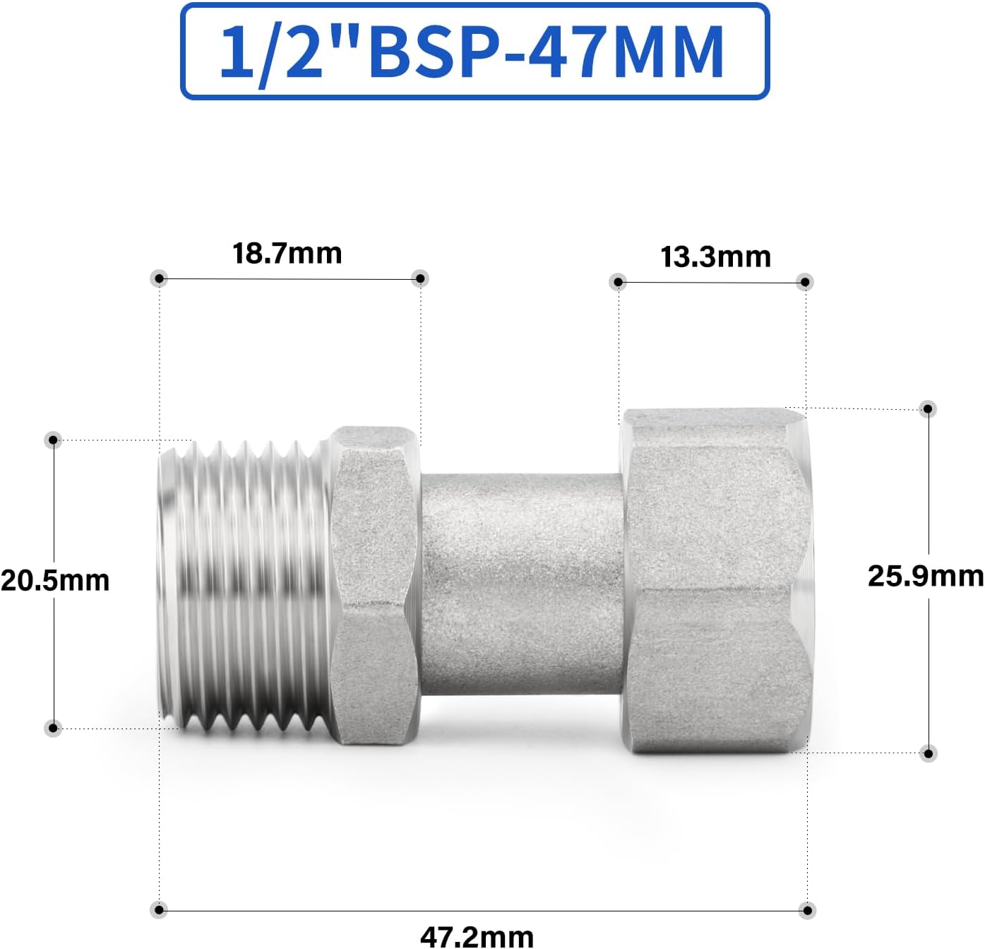 Thumbnail 1 de ERGAOBOY 2Pcs 47mm 304 Stainless Steel Flexible Movable Connector — 1/2" BSP Female & Male for Sprayer, Angled Valve, Shower Arm